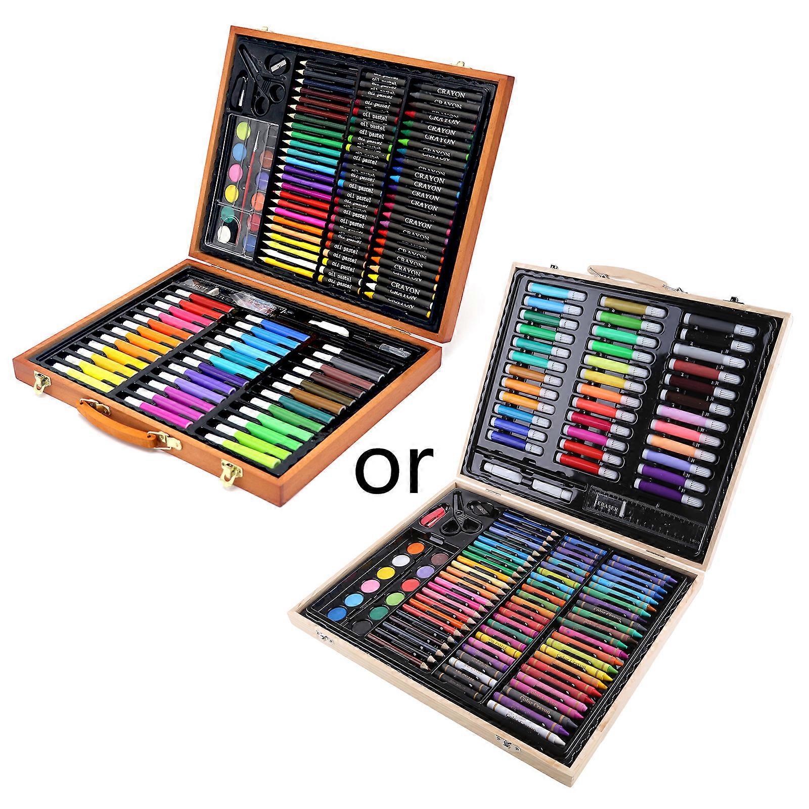150 Τεμάχια Παιδικό Deluxe Σετ Ζωγραφικής Ζωγραφικής Καλλιτέχνη Φορητό Ξύλινο για Θήκη με Λάδι Παστέλ Κραγιόνια Χρωματιστά Μολύβια Μαρ