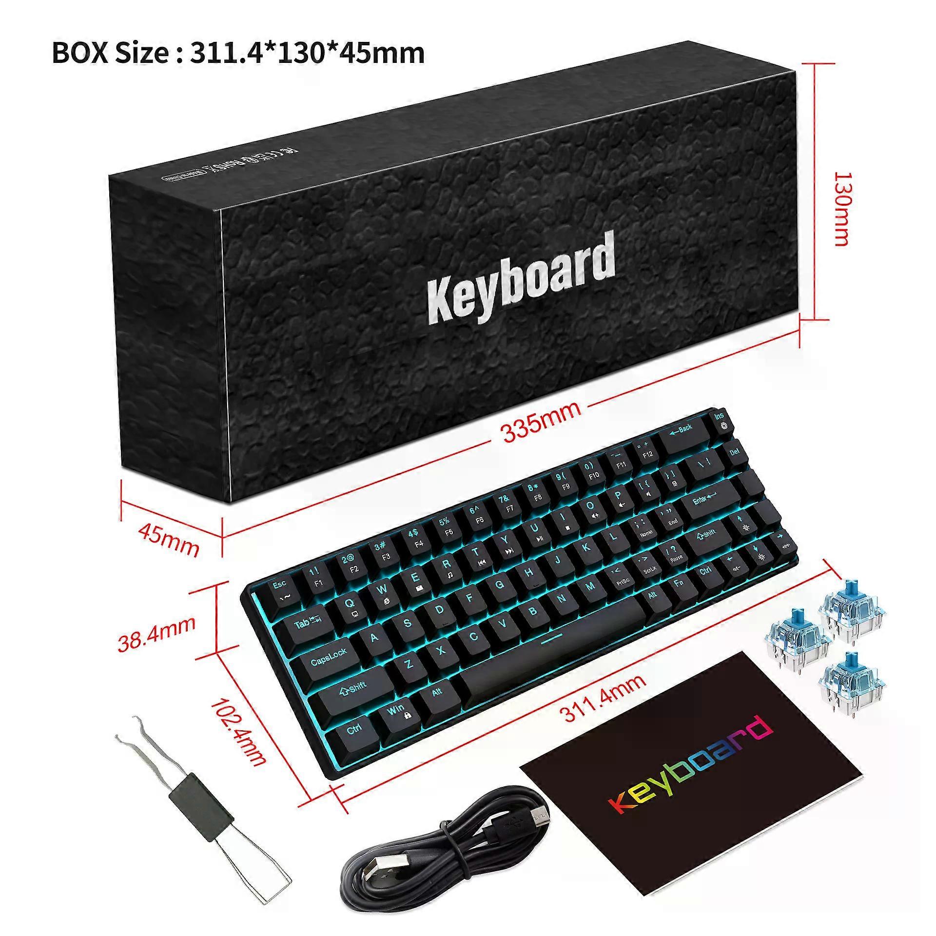 Keys Mechanical Keyboard Ergonomics RGB Backlit LED Hot Swappable Blue Switch Gaming Keyboard for PC Laptop Office