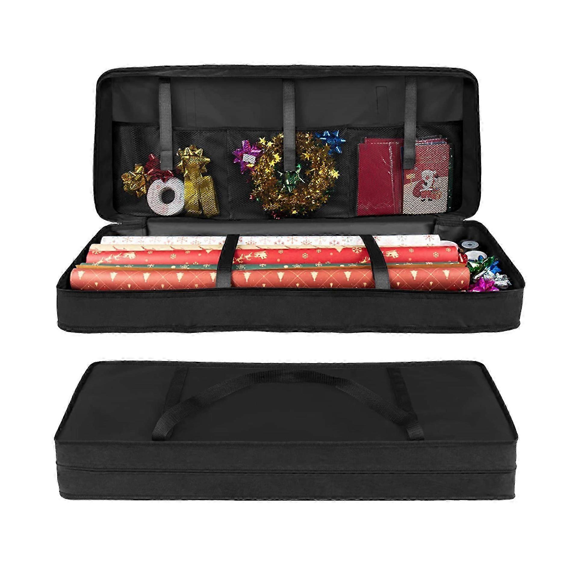 TNSLAND Cadeaupapier Opslagtas – 600D Oxford, 82x13x34 Cm, Met Netvakken & Kaartvak, Voor Rol Cadeaupapier & Accessoires