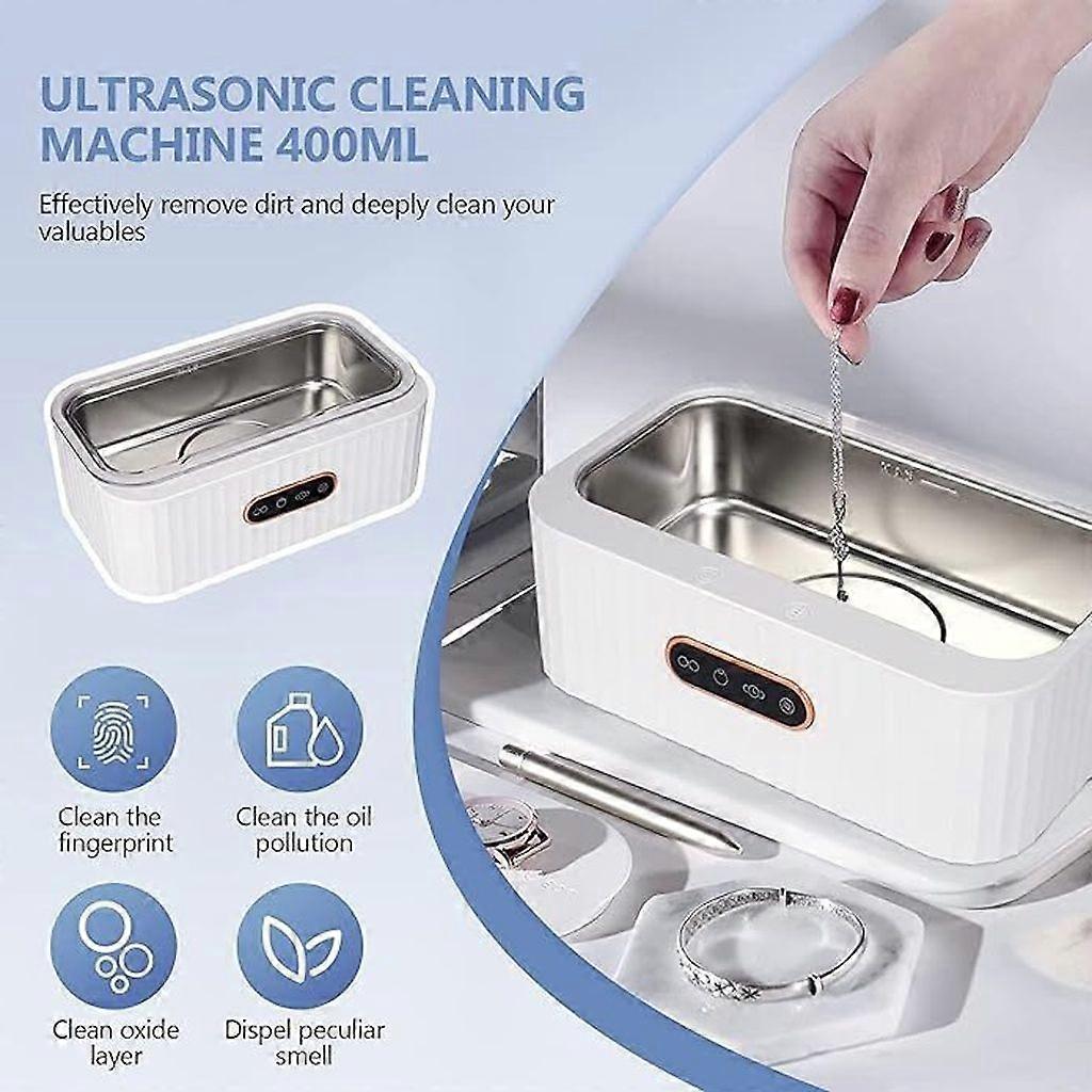 400ML ultrasonic cleaning machine, 45000Hz high frequency ultrasonic cleaning device, fully automatic ultrasonic, white