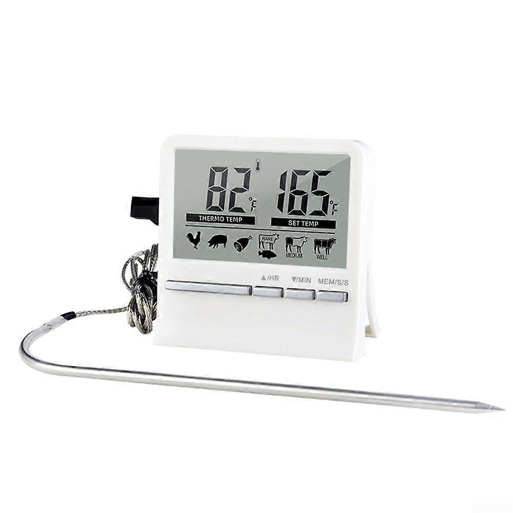 Read meat thermometer with functions for precise cooking in kitchen or grill (white)