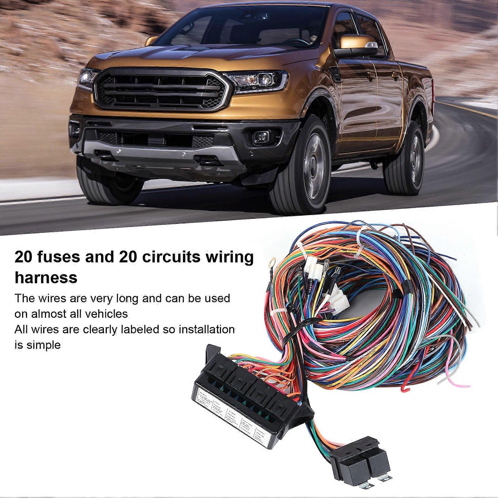 20 Circuits 20 Fuses Wiring Harness Kit Long Wires Universal Accessories Fit for Hotrods