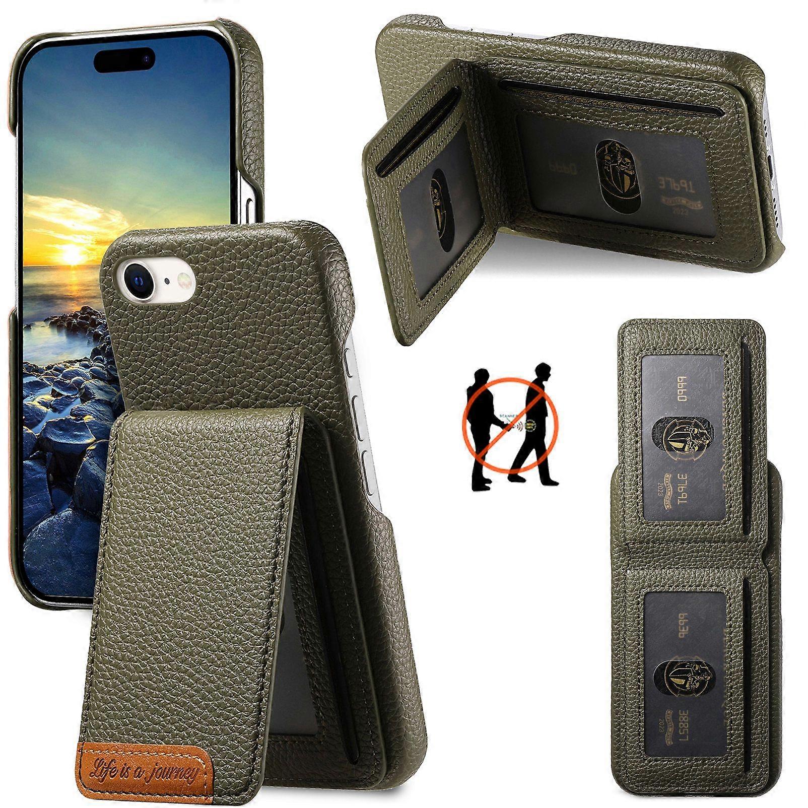 For iPhone 16e Case Card Holder Litchi Texture Leather Back Cover