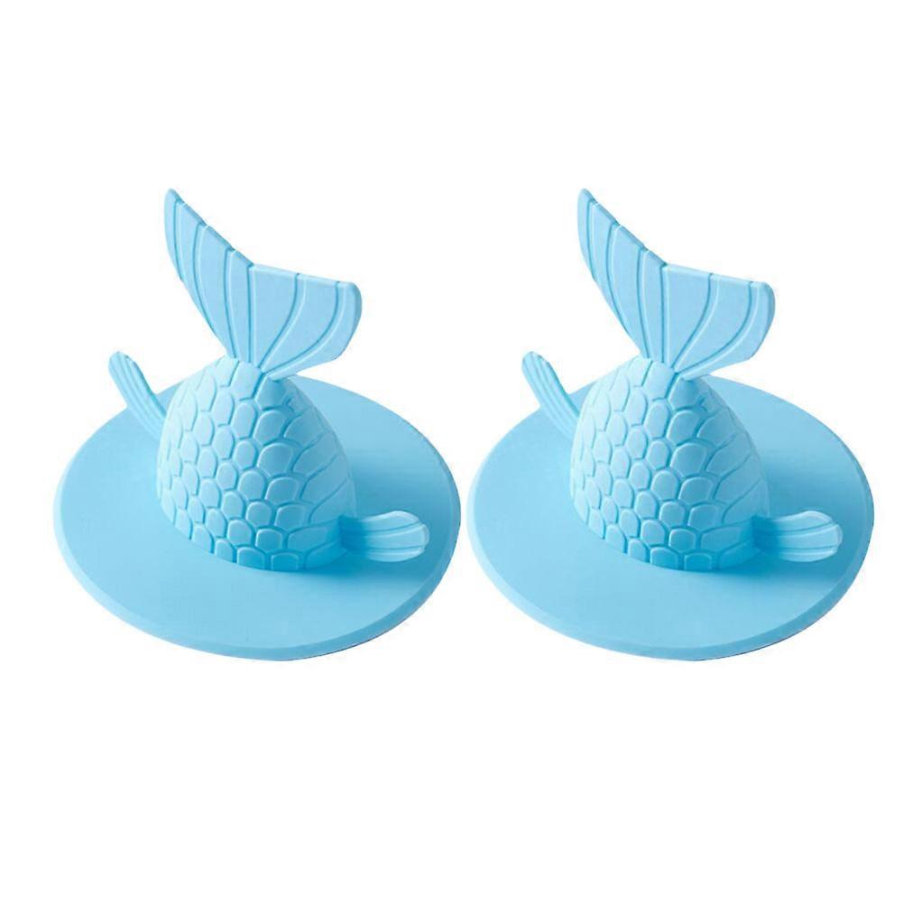 Bathroom Sink Drain Cover Fishtail Blue Odor Blocking Kitchen Use 2Pcs