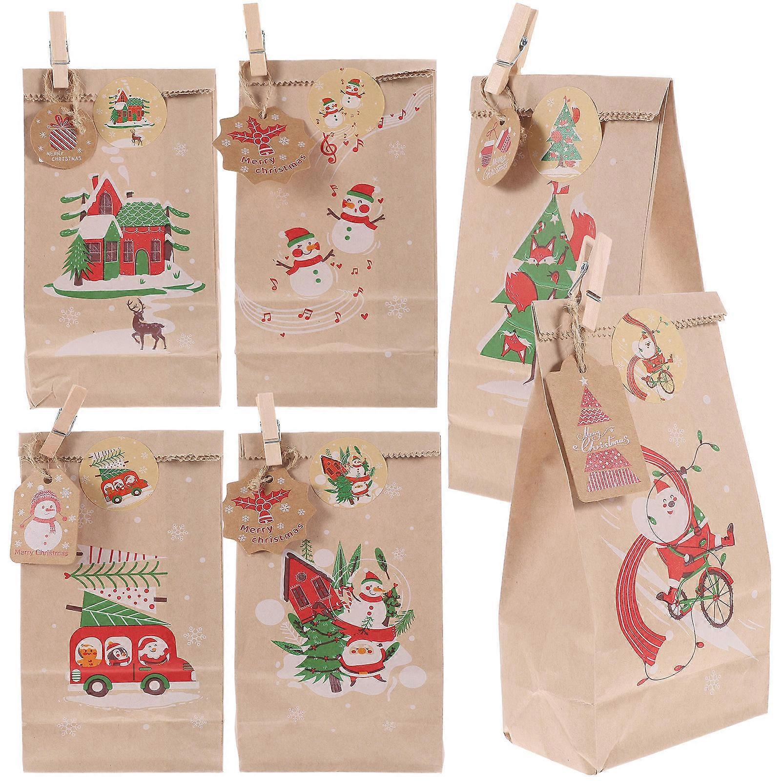 Christmas Countdown Paper Bag Cookies Bags Party Accessories Small Paper Cookie Bags Versatile Candy Bag 18.00X9.00X1.00CM 24Set