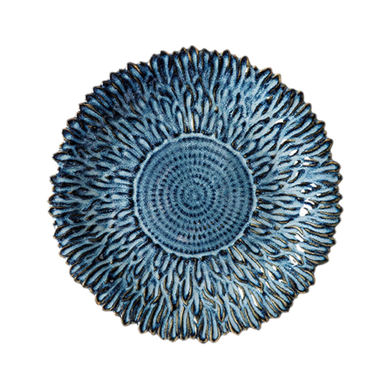Ceramic Dinner Plate with Lace, Vintage Style,, Blue