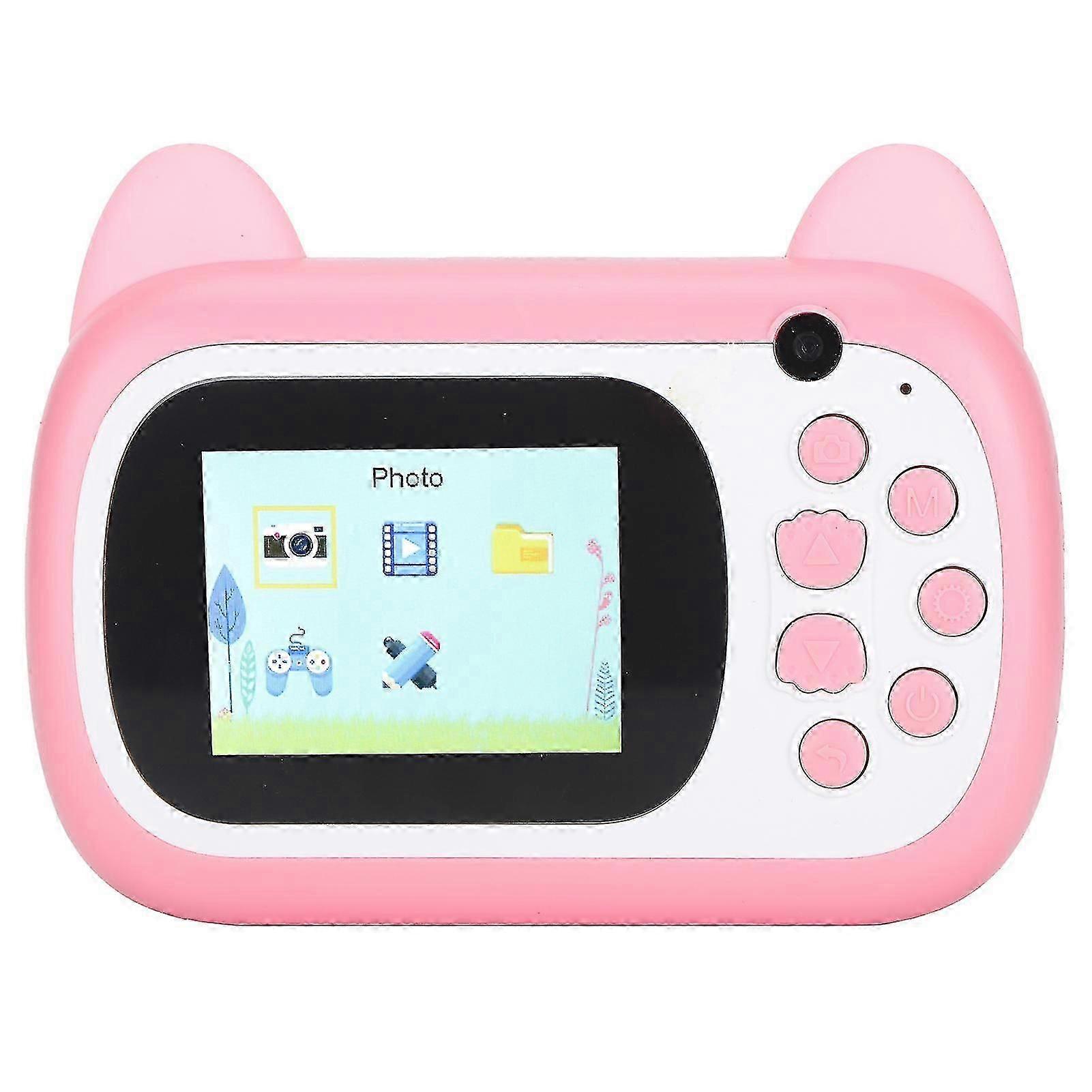 Instant Camera 24MP Resolution with Print Paper 200dpi and 32GB for Kids Pink Cat Design