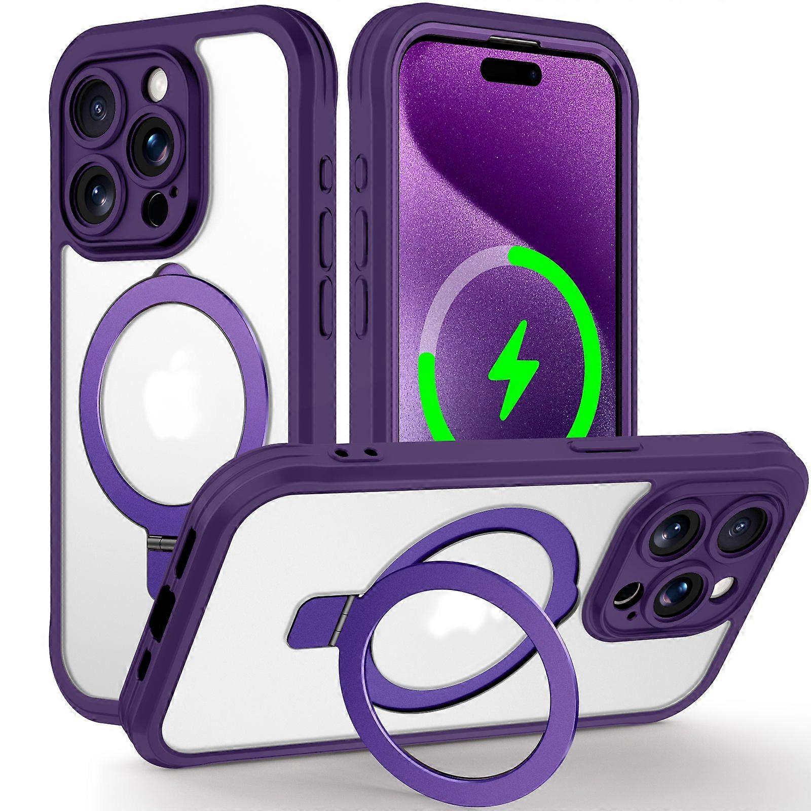 Designed for iPhone 15 Pro Case with Magnetic Invisible Stand-Purple