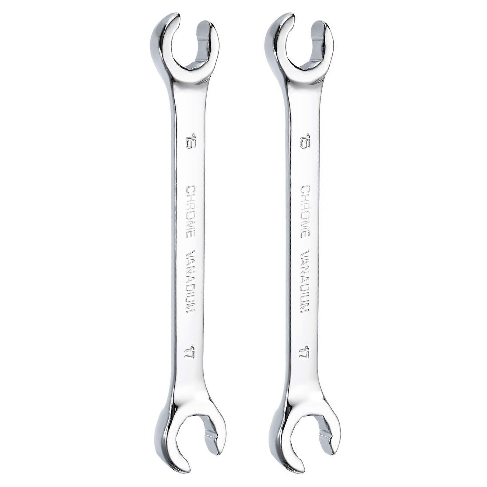 Metric Spanner Wrench Set 15mm x 17mm CRV Mirror Polished Chrome Plated Metric Wrench for DIY, Car Repairs and Household Maintenance 2 Pieces