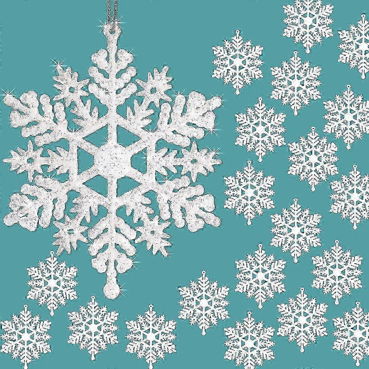 24 Pieces Glittering Snowflake Ornaments for Christmas Tree and Winter Decoration