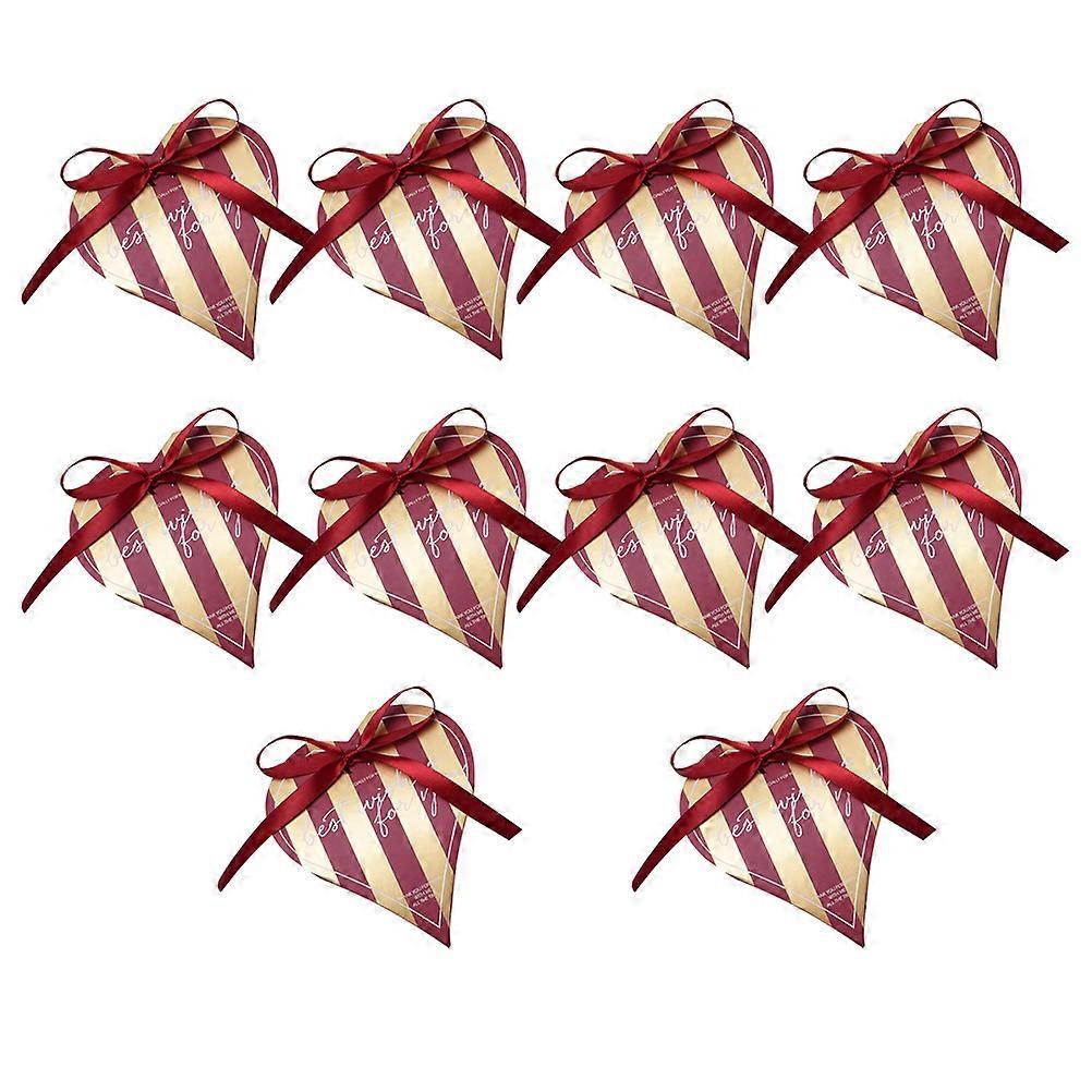 Creative Candy Box Heart Print Treat Boxes Festive Atmosphere 12.5x10.5cm Wine Red Ribbon