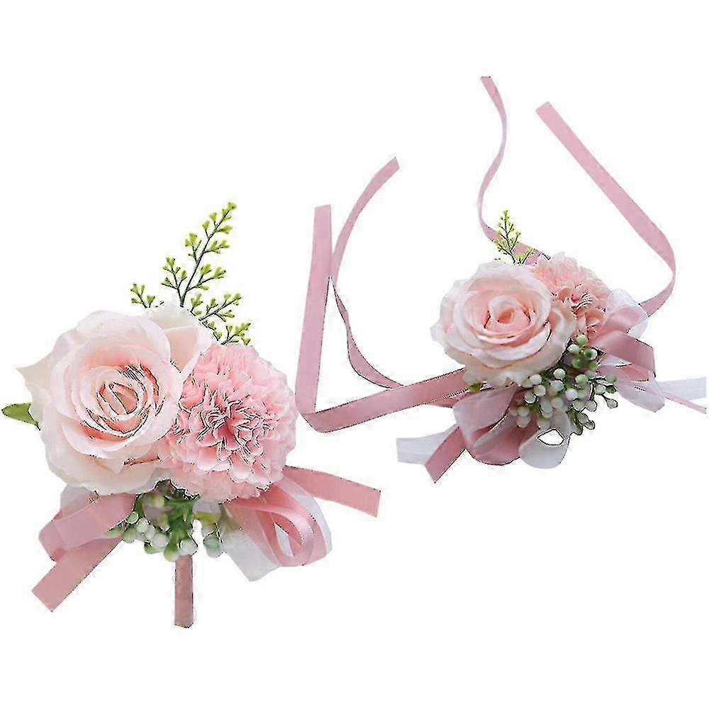 2-piece Floral Wrist Corsage Set, Artificial Corsage Set with Carnation for Bride and Groom Pair