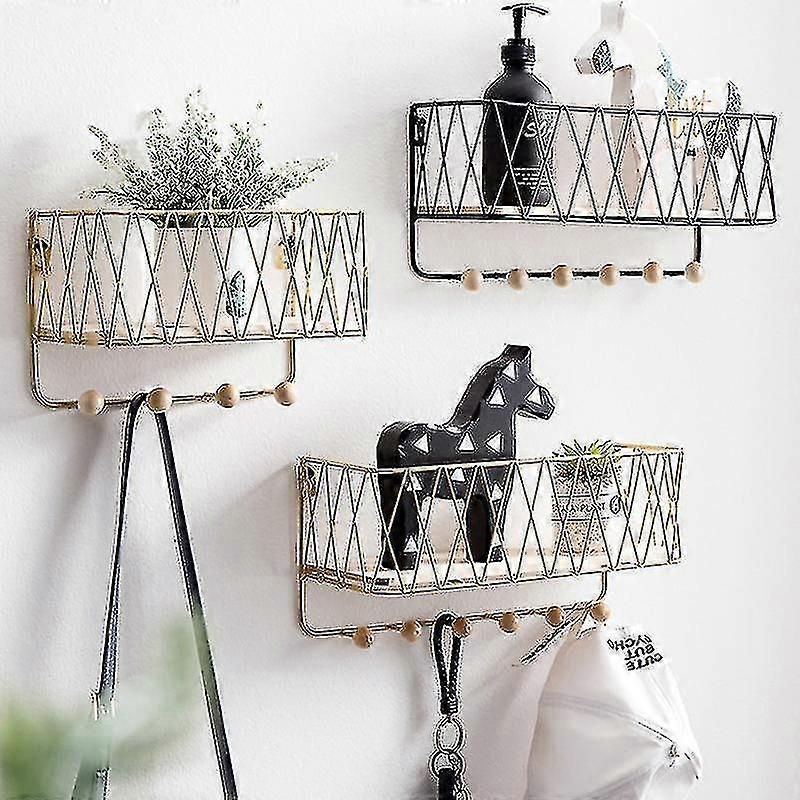 Creative Simple Wrought Iron Grid Wall Mount Storage Shelf Hooks Key Sorter Organizer for Entryway