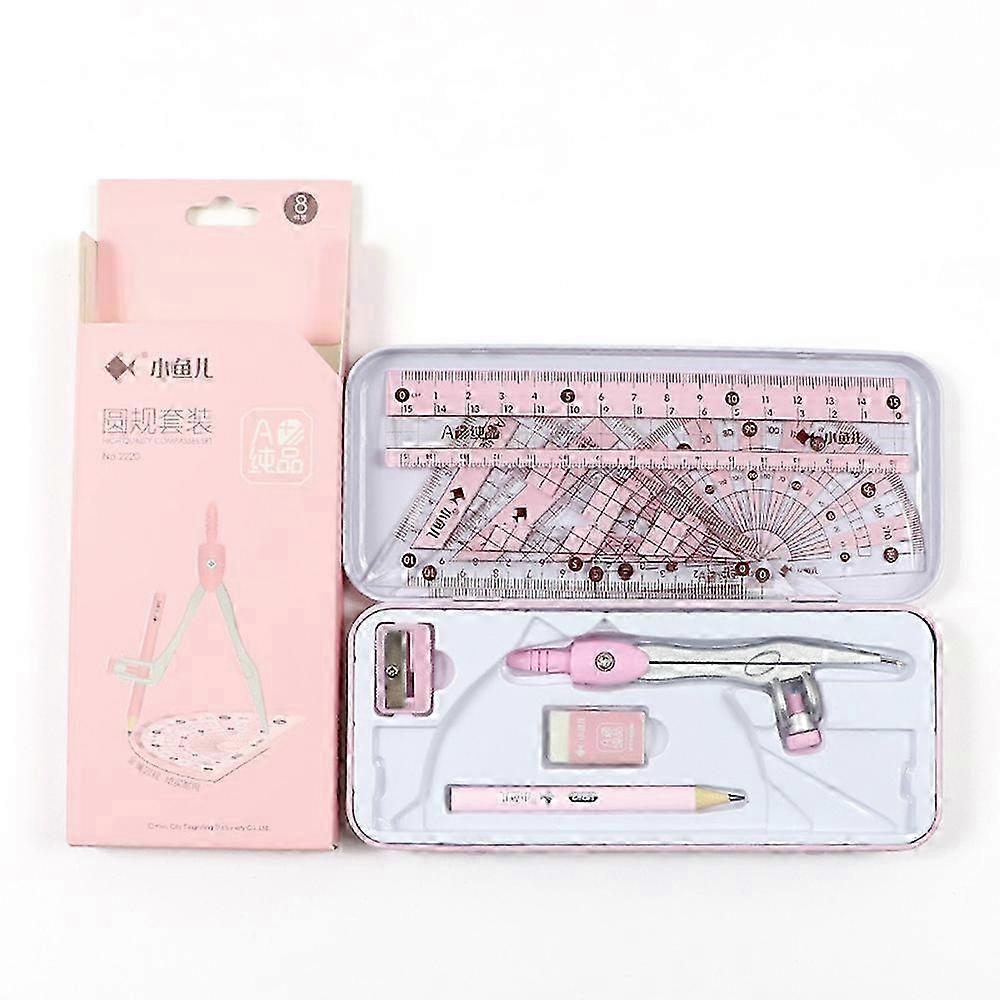 8-Pieces Math Geometry Kit Student Supplies Includes Rulers, Protractor, Compass, Pencil, Eraser Engineering Drawings Set