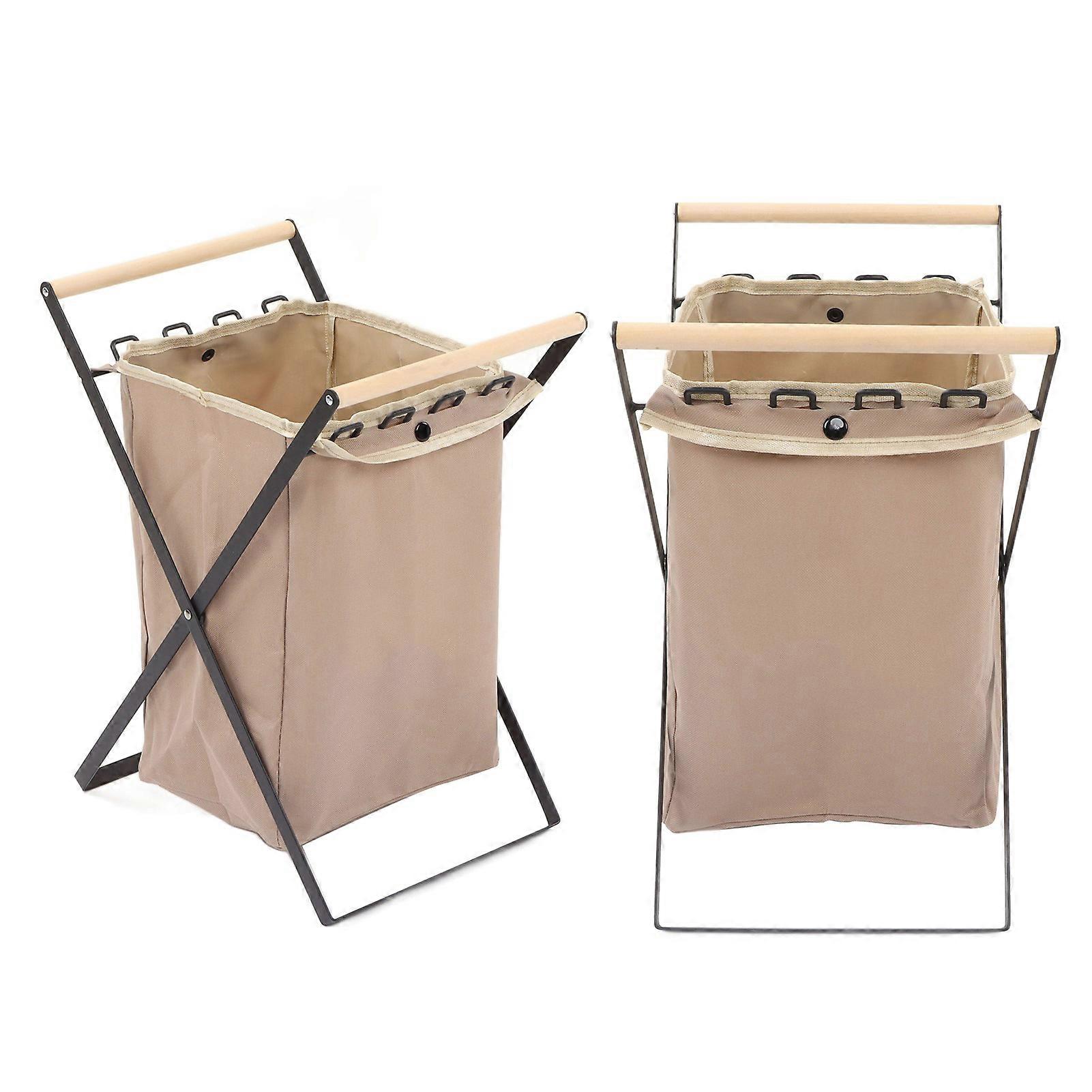 Foldable Garbage Holder Stable Placement Wooden Handle Trash Bag Support Frame with Garbage Bag for Barbecue Camping 