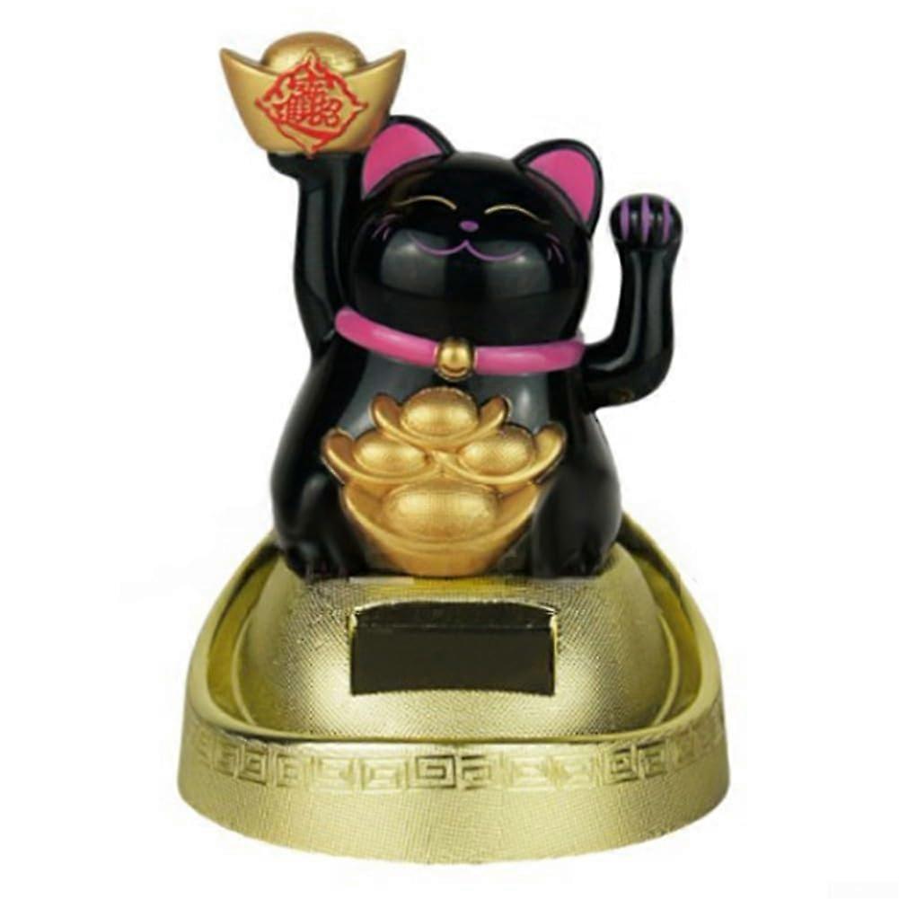 Charming Hand Swinging Lucky Cat Powered by Solar Energy, Idea for Table Decoration (Black) BlackS.