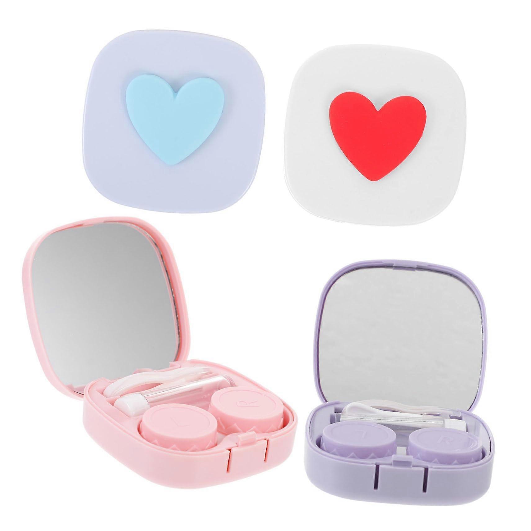 Charming Lens Organiser 4 Sets Small Lens Holder Pastel Colour Storage Box with Mirror for Travel Daily Use
