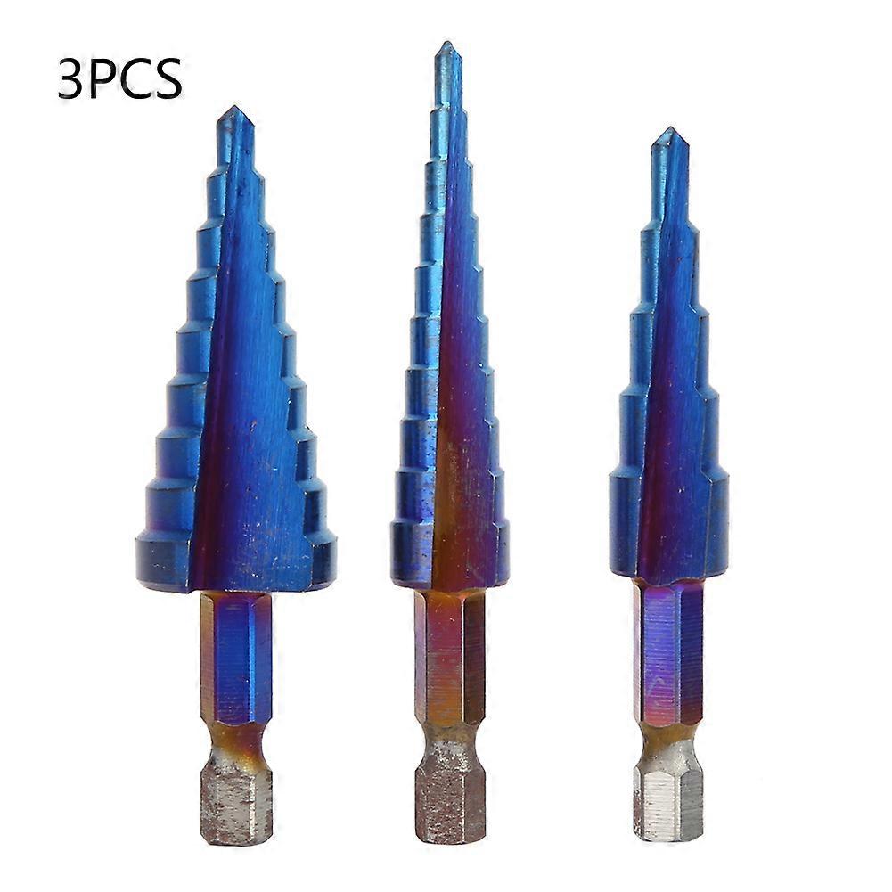 3Pcs Blue Plating Pagode Shape Hole Cutter Hex Shank Stepped Drill Bit Cut Tool