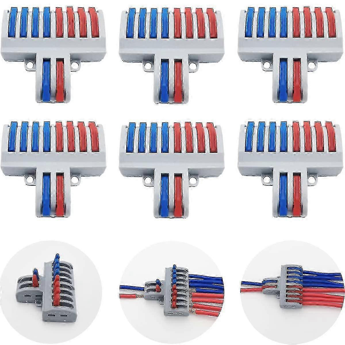 Connection Terminals, 6 Pcs Electrical Connectors, Lever-nut Wire Connectors, Compact Wire Connector (2 In 8 Out)