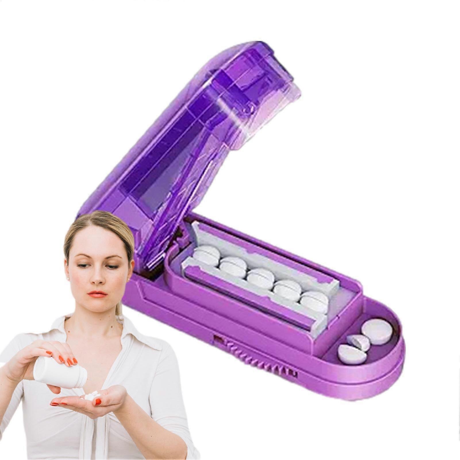 Pill Cutter Medicine Splitter Professional Sharp Blade Adjustable Stainless Steel For Small And Large Pills Purple