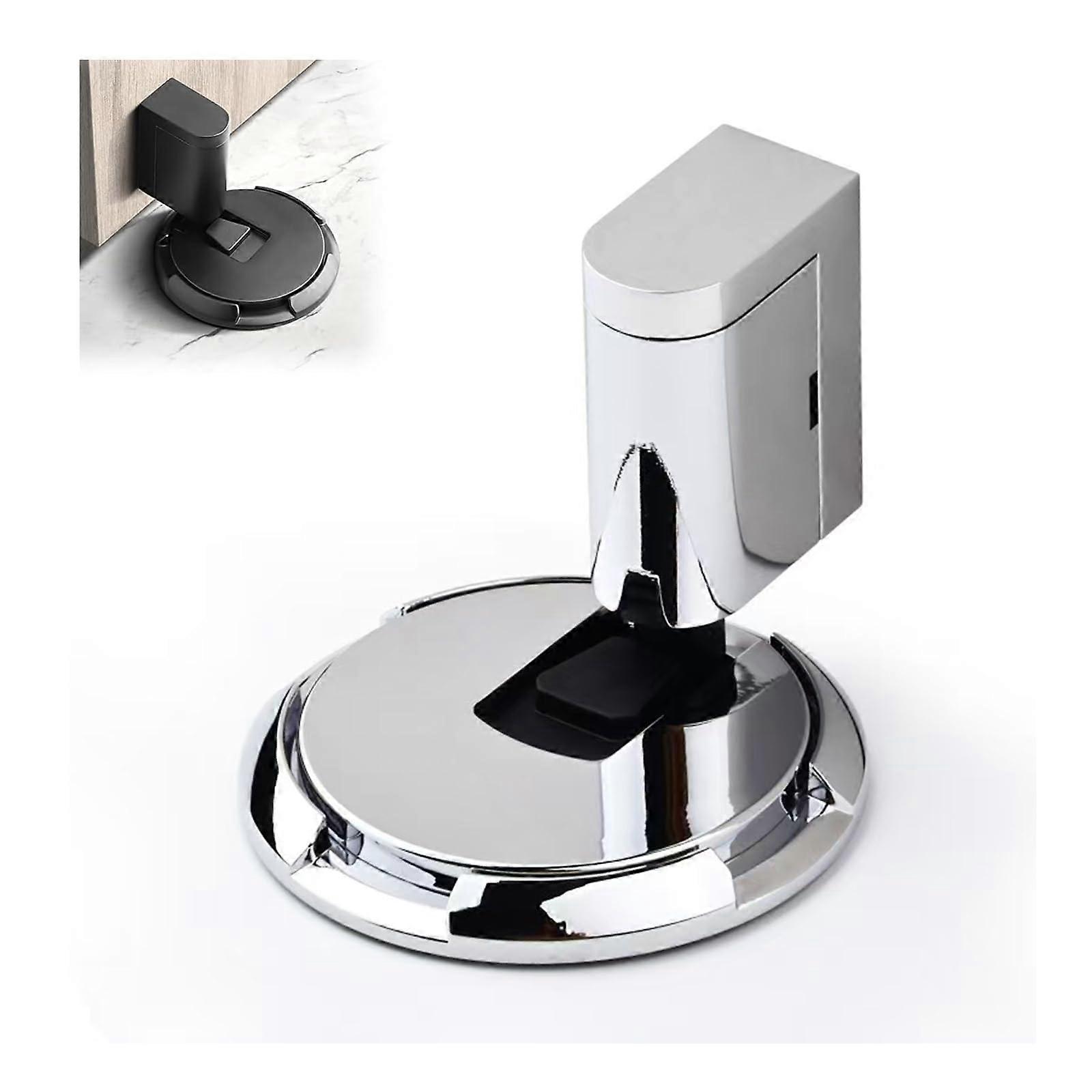 Mechanical Floor Door Stop - Punch-Free, Quiet, Adjustable Height For Door Gaps, Invisible Silent Stopper - Light Silver