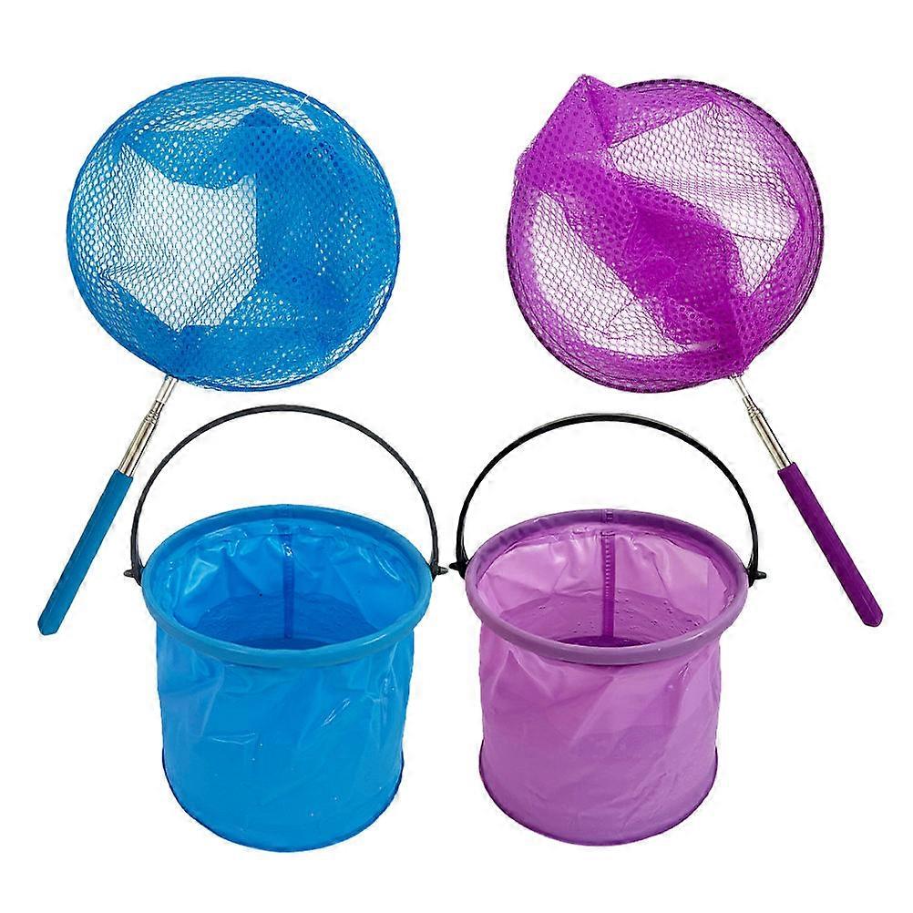 Folding Fishing Bucket With Telescopic Handle For Beach Trip Shrimp Catching Stainless Steel 1Set
