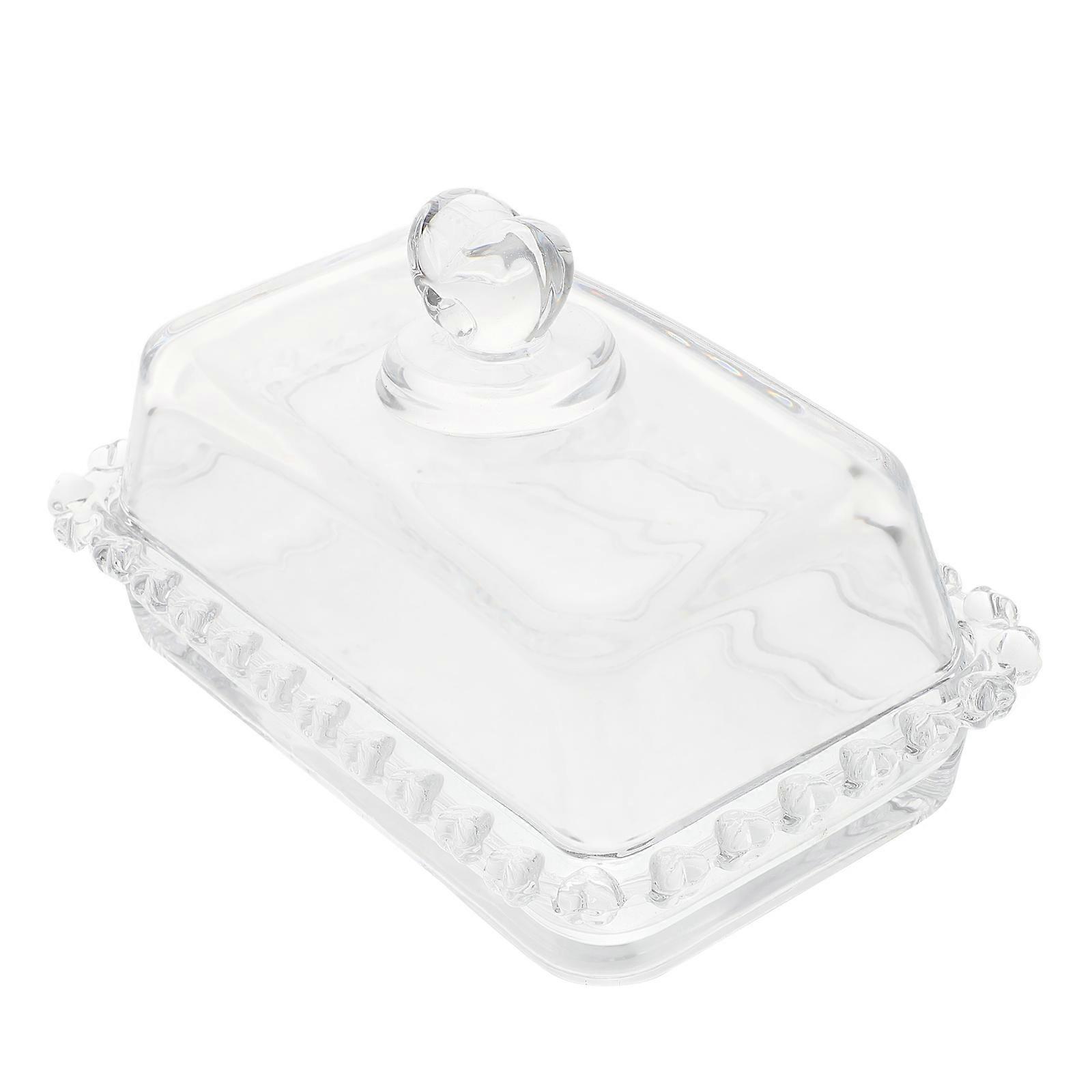 Glass Butter Dish with Lid – Transparent Storage Container with Pearl Edge, Space Saving Design for Countertop, Refrigerator and Dining Table Use
