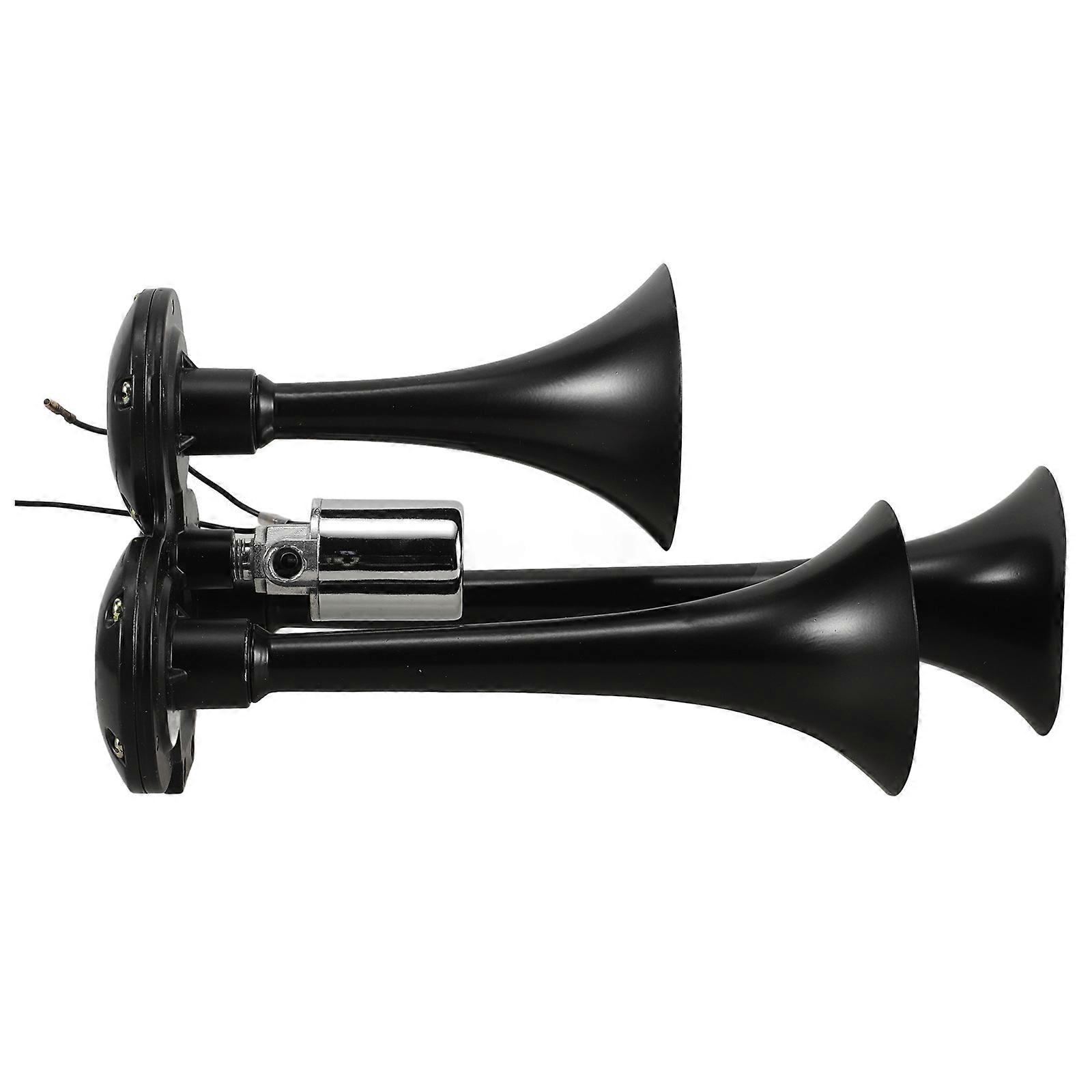 Loud Train Horn with Triple Trumpets for Car Use Made of Zinc Alloy Black Color Fits 12v and 24v