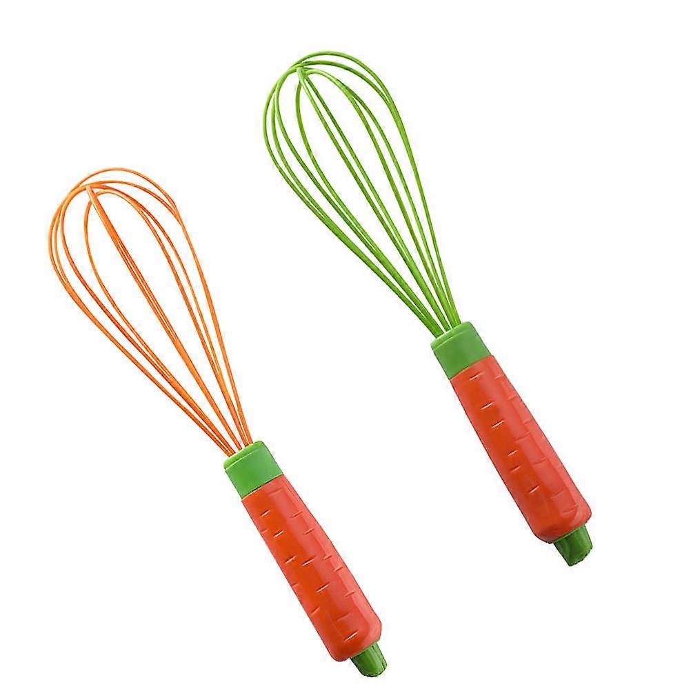 Silicone Whisk for Blending Stirring Food Manual Egg Mixer with Comfortable Grip and Carrot Shaped Handle 2pcs Assorted Color
