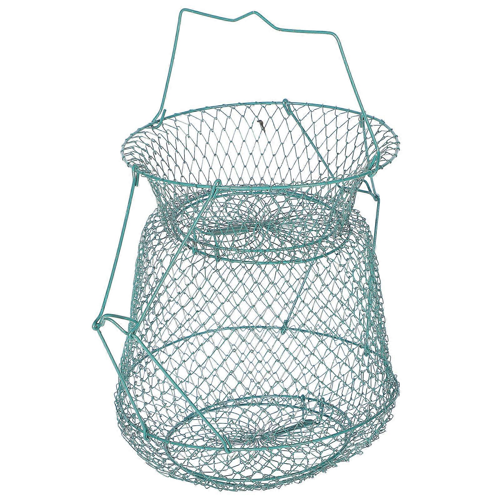 Portable Foldable Iron Fishing Net Cage Storage Basket for Crabbing Durable Mesh Design, Quick Drying & Wear Resistant