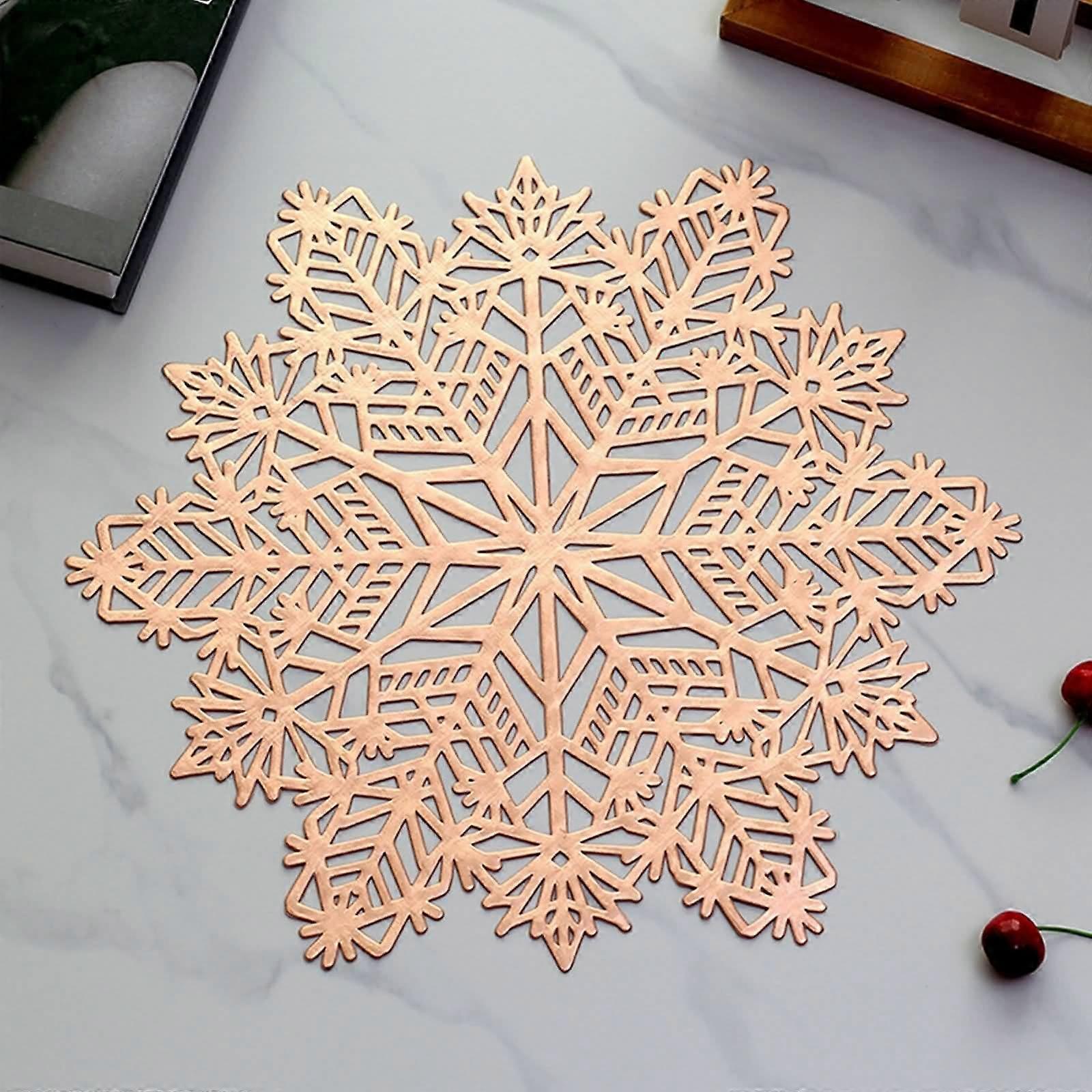 PVC Washable Place Mats, Set of 4 Hollow Snowflake, Rose Gold 4Piece Set