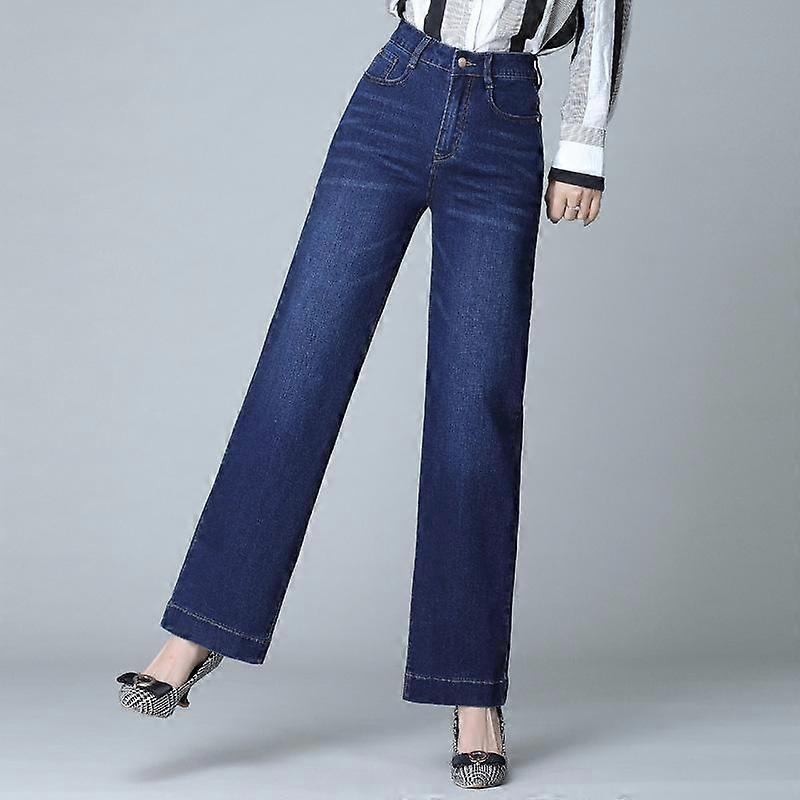 Thin Section Jeans Female Spring and Autumn High-waisted Straight Dragged Wide-leg Pants Fat Large Size Pants Loose