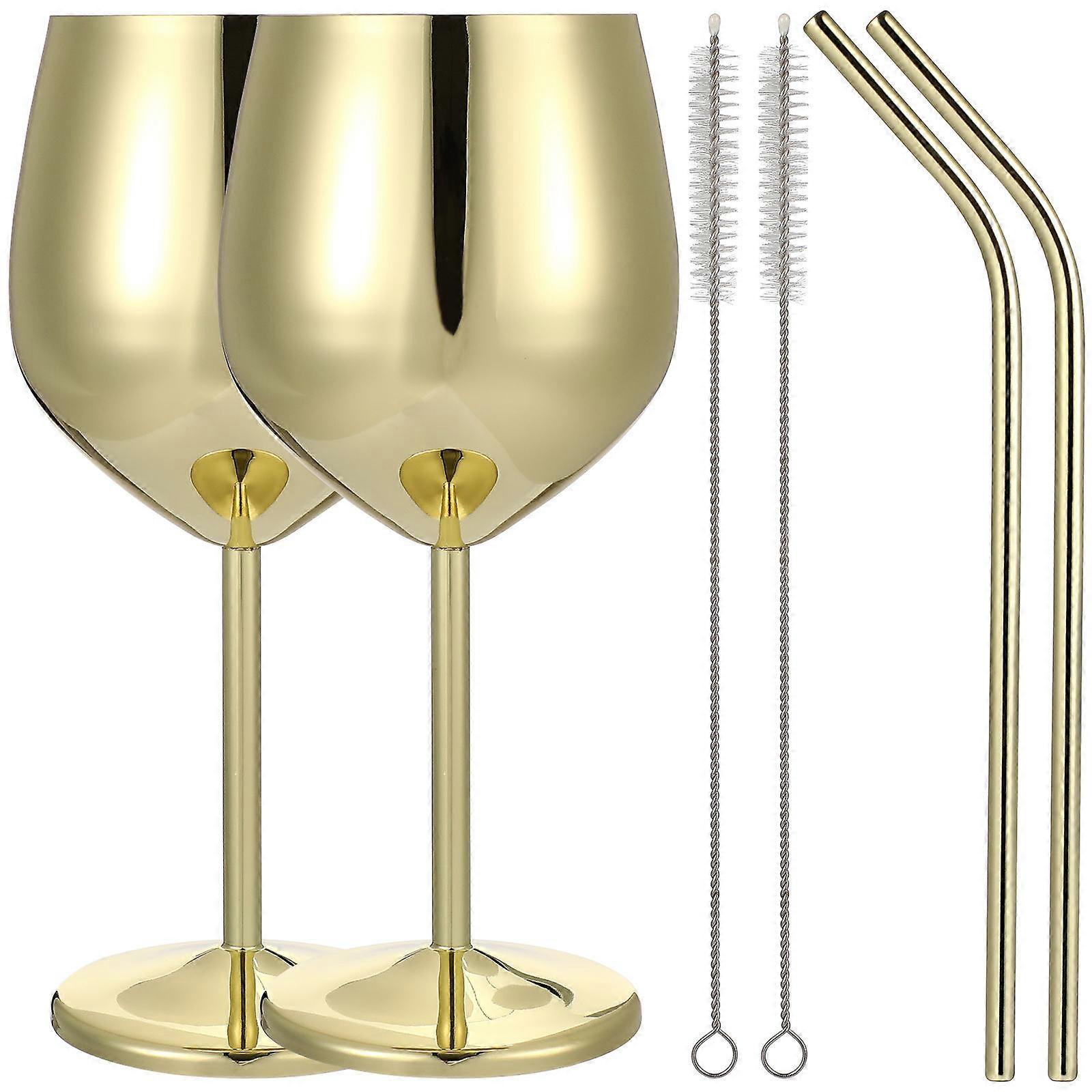 Golden Wine Glasses Stainless Steel Party Goblet Set with 2Sets