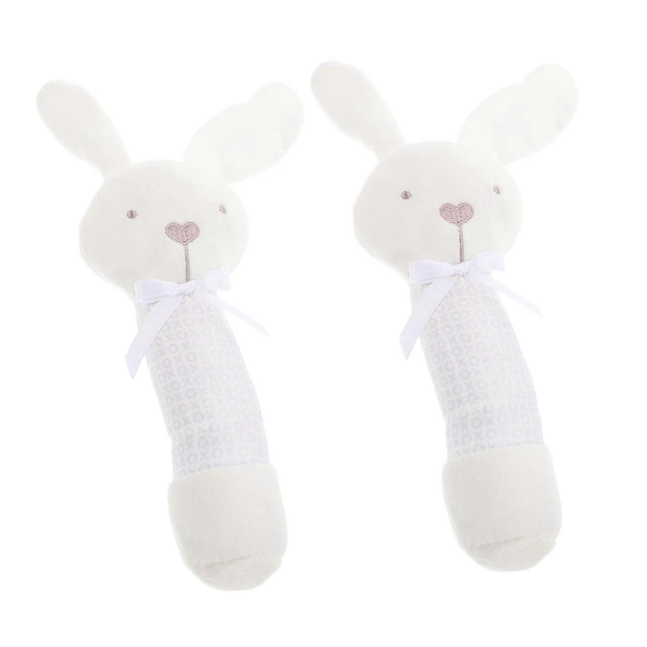 2 Pieces Hand Rattles Adorable Plush Rabbit Rattle for Infants and Toddlers Stuffed Toy Plush Rattle Shaker