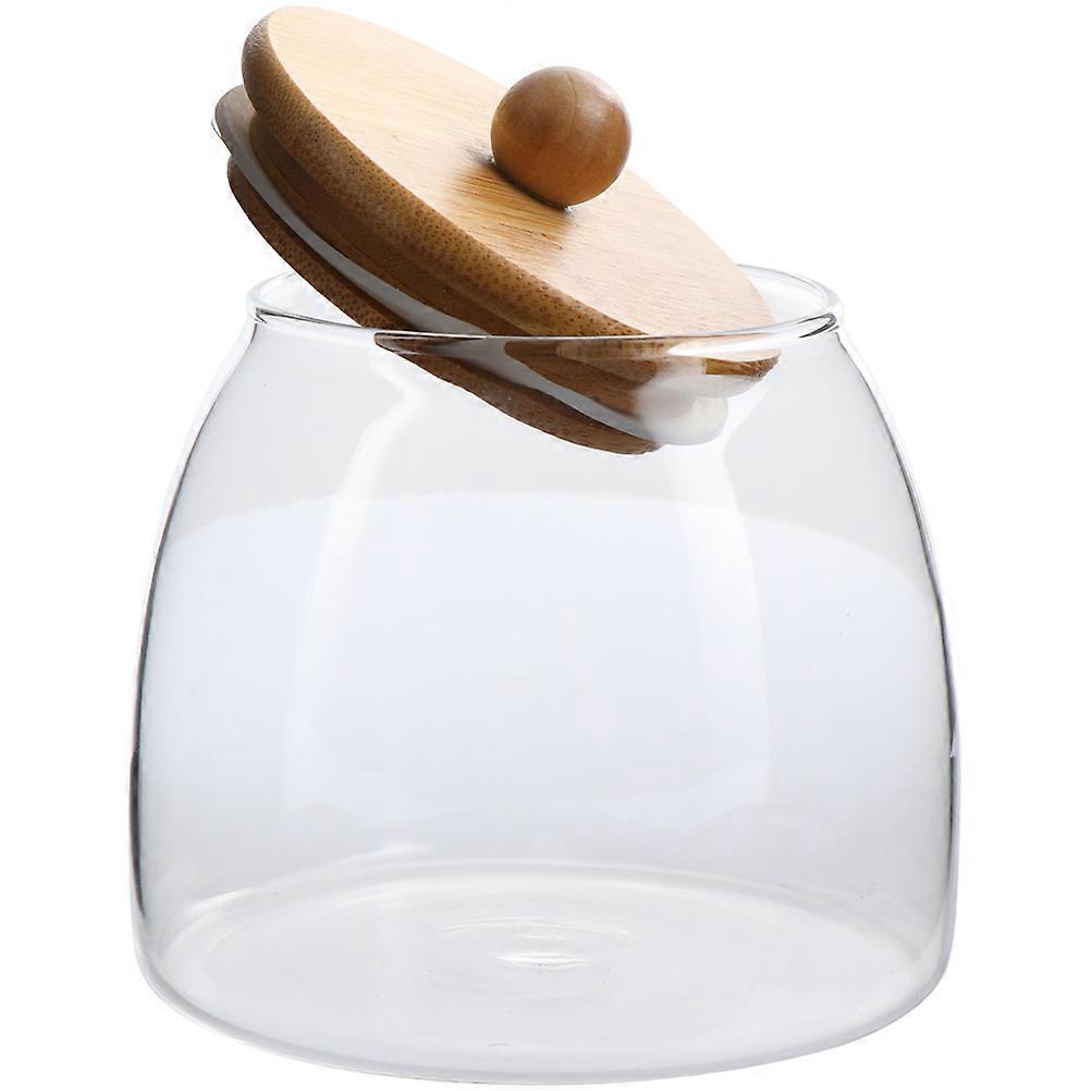 Sealed Glass Jar With Bamboo Lid Flour Storage Container Kitchen Use 4.52x4.52x4.52in 1Set