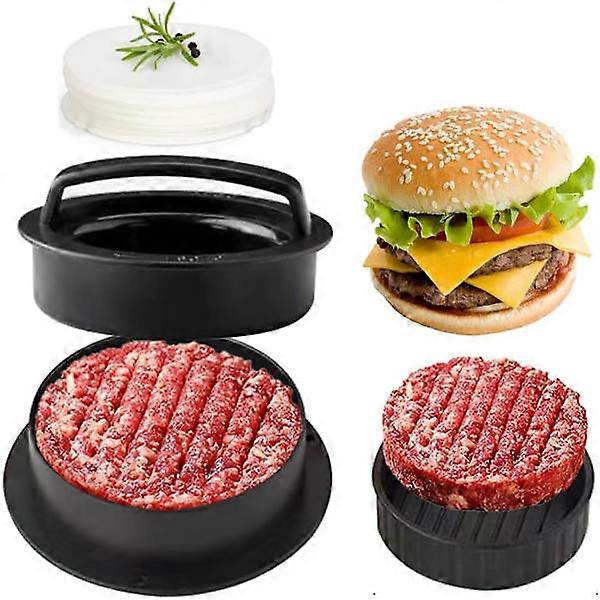 Hamburger press patty maker with 50 patty papers, 3-in-1 non-stick