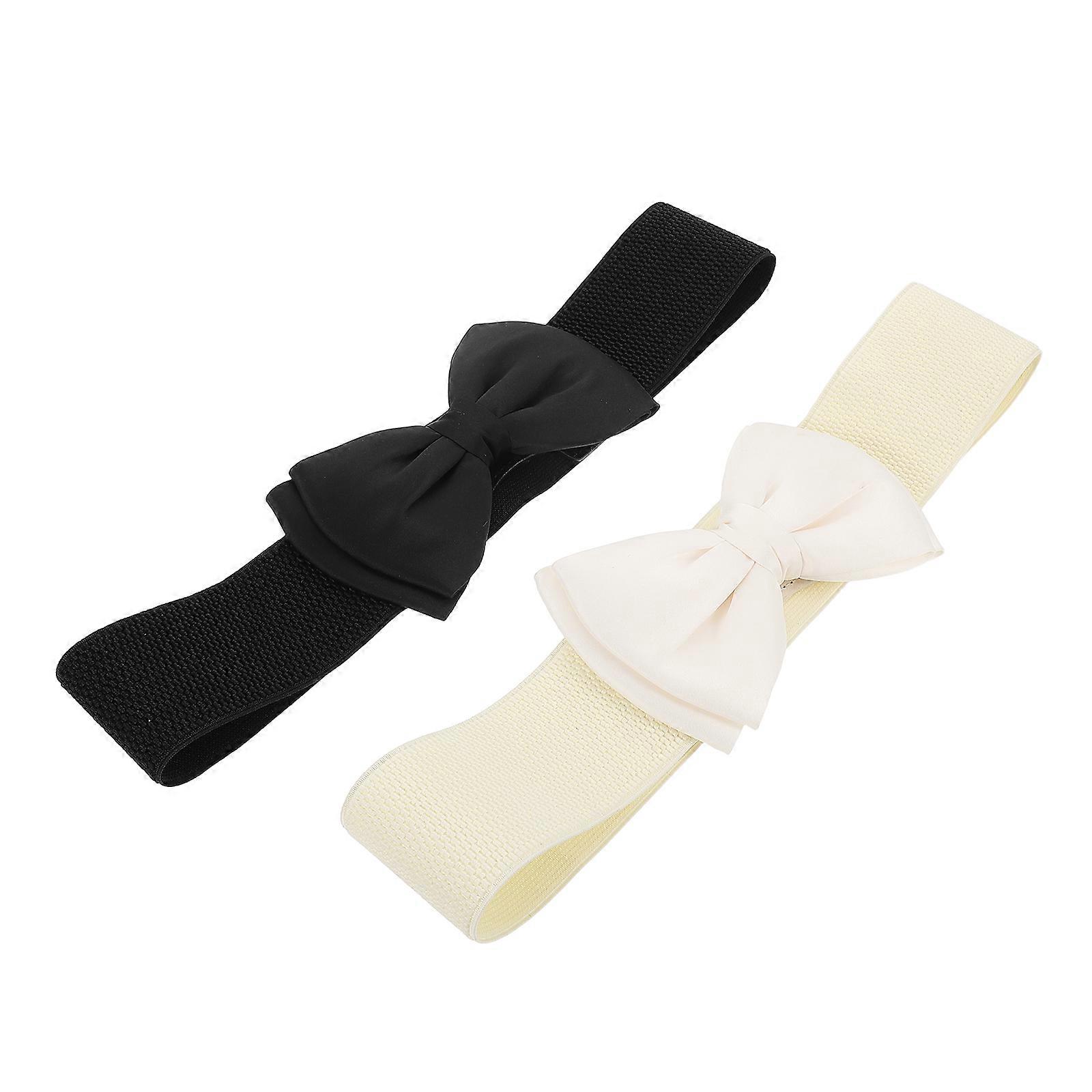2pcs Elastic Waist Belt Breathable Chiffon Stretch Bowknot for Dress Accessories