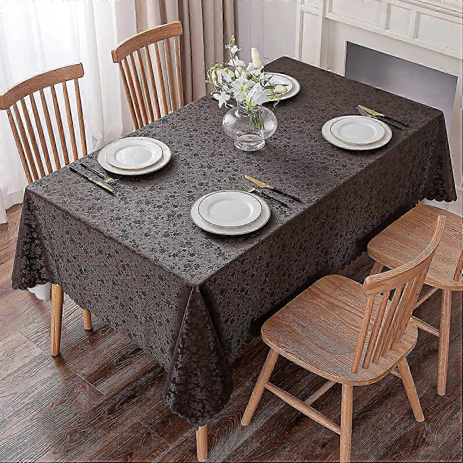Durable Waterproof Tablecloth, Rectangle Wipeable Vinyl Table Cover for Kitchen and Dining, 52" x 70", Coffee