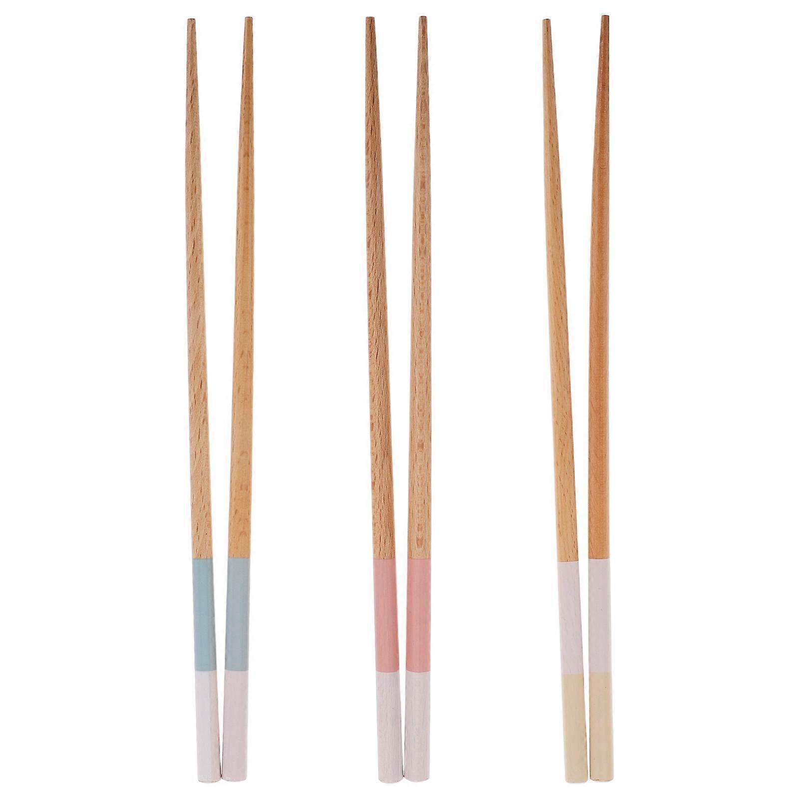 Creative Long Wooden Chopsticks For Cooking Japanese Style Household Assorted Color Pointed Sticks 3Pairs