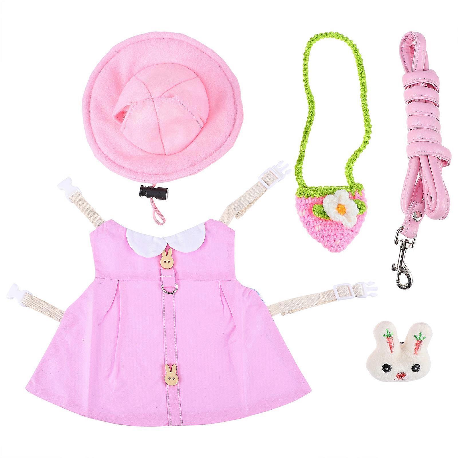 Outdoor Activity Bunny Vest And Leash Set Designed For Rabbits Featuring Pink Cotton Material With Accessories 1 Set
