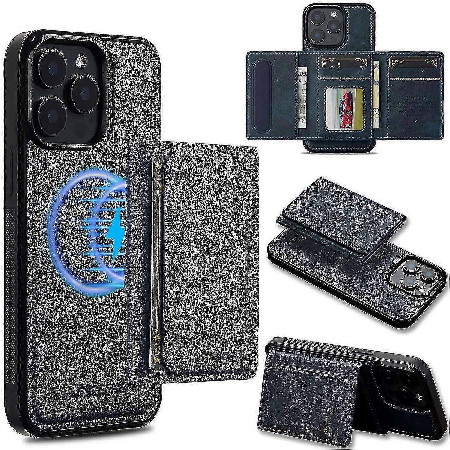 Magnetic Leather Phone Case with Detachable Card for iPhone iPhone 15 Pro Max