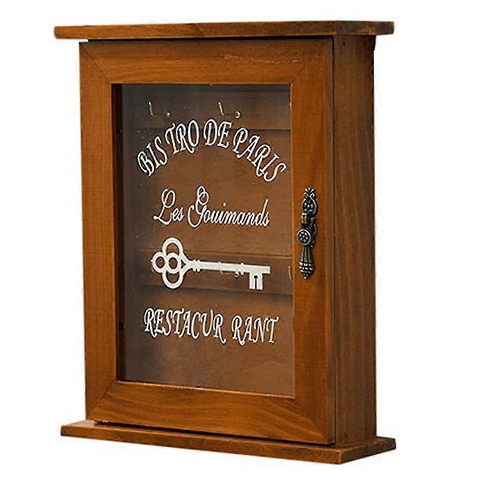 Retro Wall Mounted Key Cabinet with Magnetic Door Storage with 6 Hooks