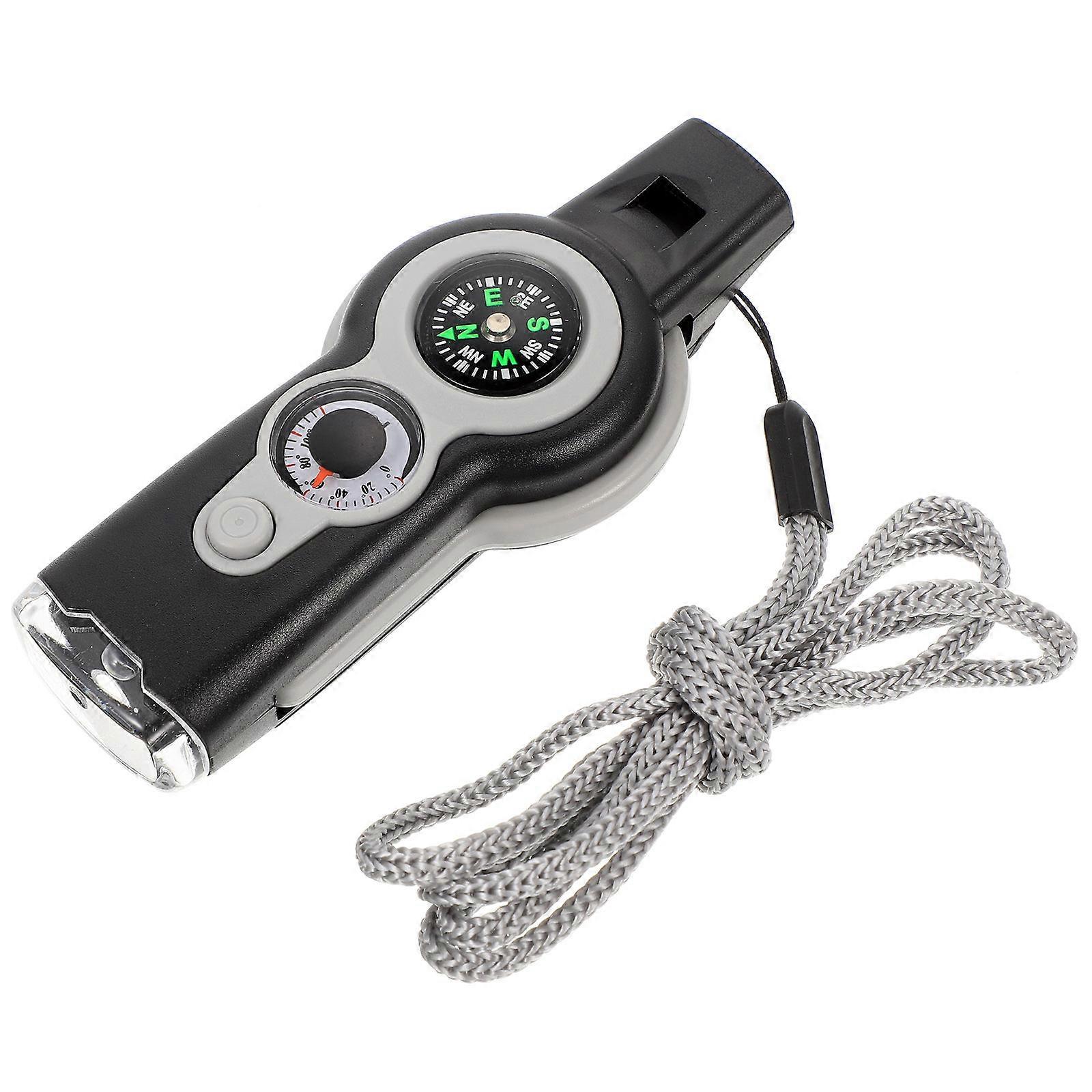 MultiFunctional Outdoor Survival Whistle with Compass Thermometer LED Light for Emergency Use Made of ABS