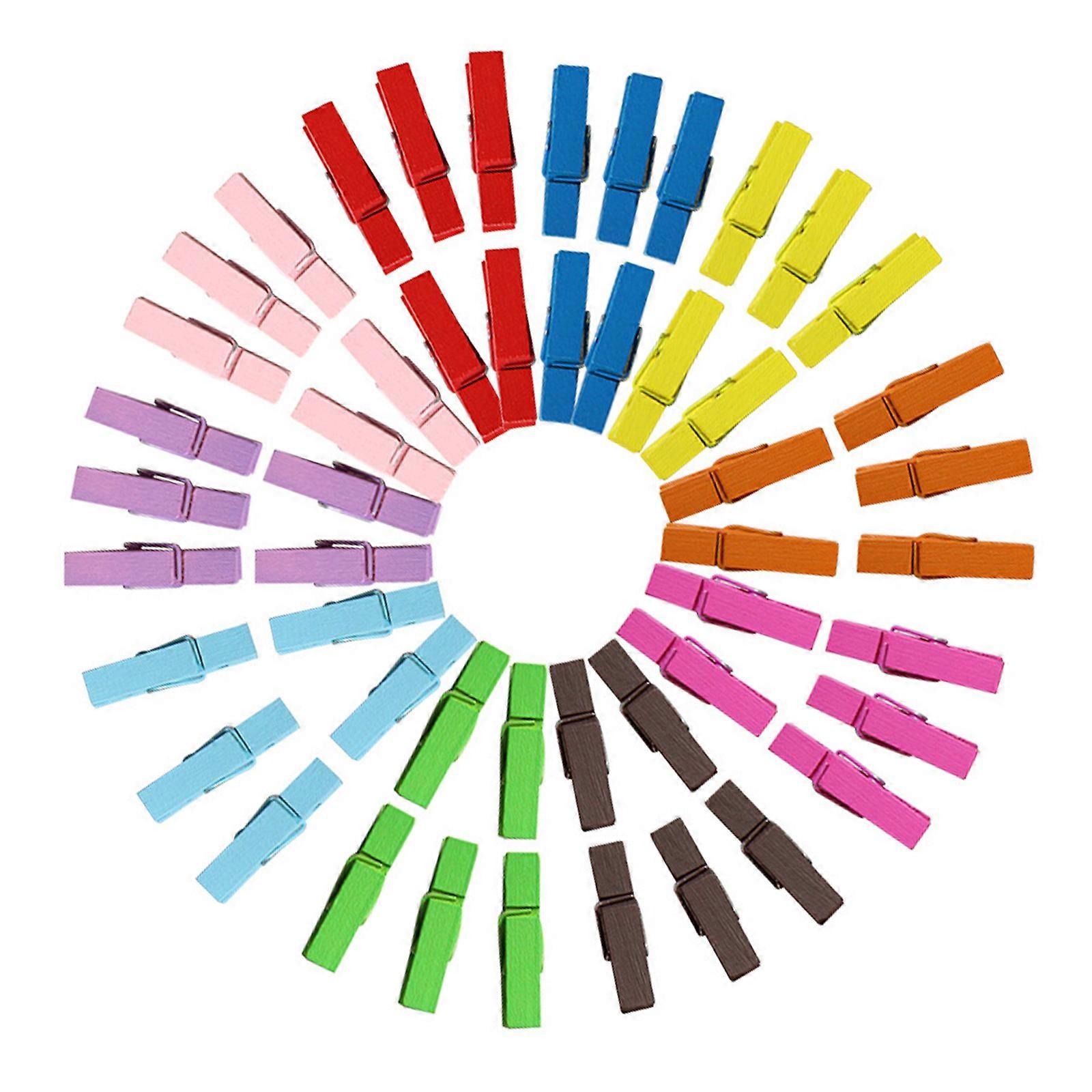 100 Wooden Craft Clips Cheerful Color Pegs Multicolor Clothes Pegs For Laundry Display Boards Decorative Projects Multicolor