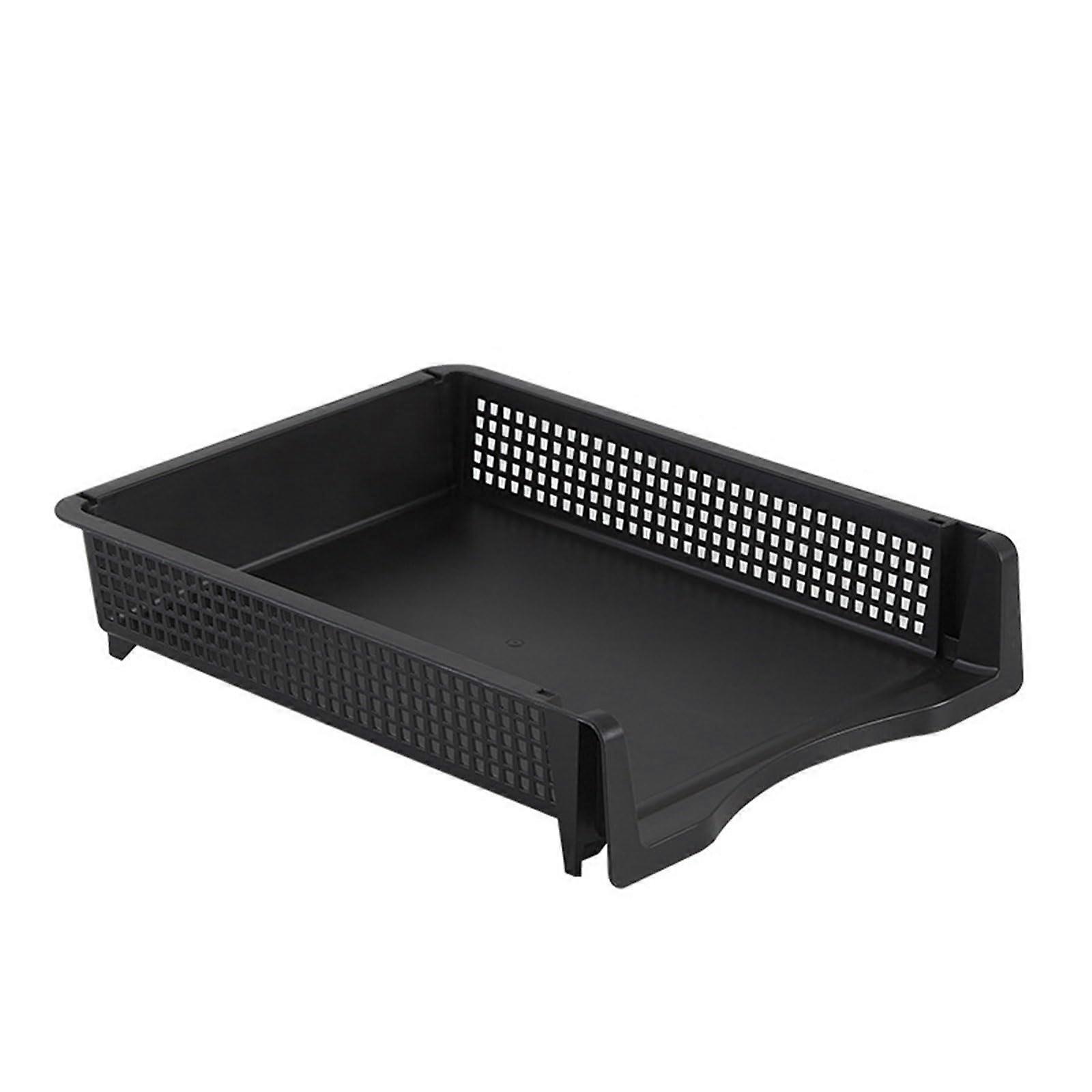 Stackable Document Tray Organizer for Desk Storage - Vertical & Horizontal File Holder, Rectangular Design, White & Black