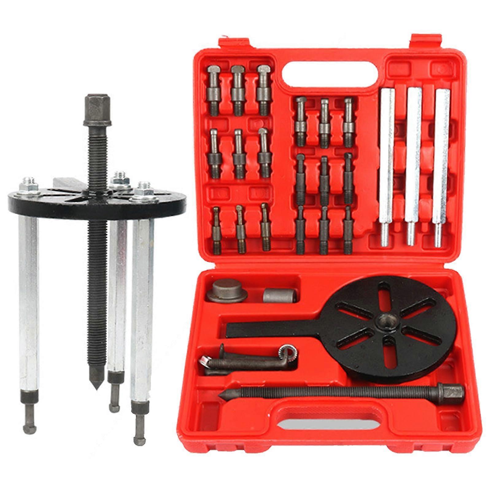 21-in-1 Bearing Puller Set With Red Steel Jaw Clamps, Internal Gear Puller And 3-Jaw Hook Puller