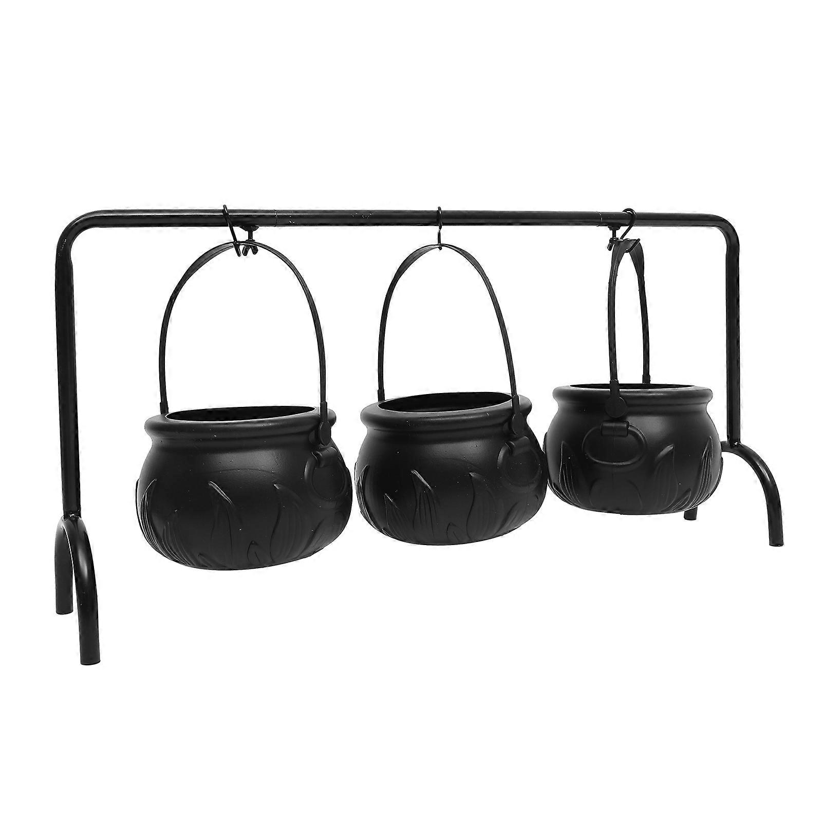 Halloween Candy Bucket Handheld Candy Holder Pot Black Plastic with Iron Frame for Candy Storage 1 Set