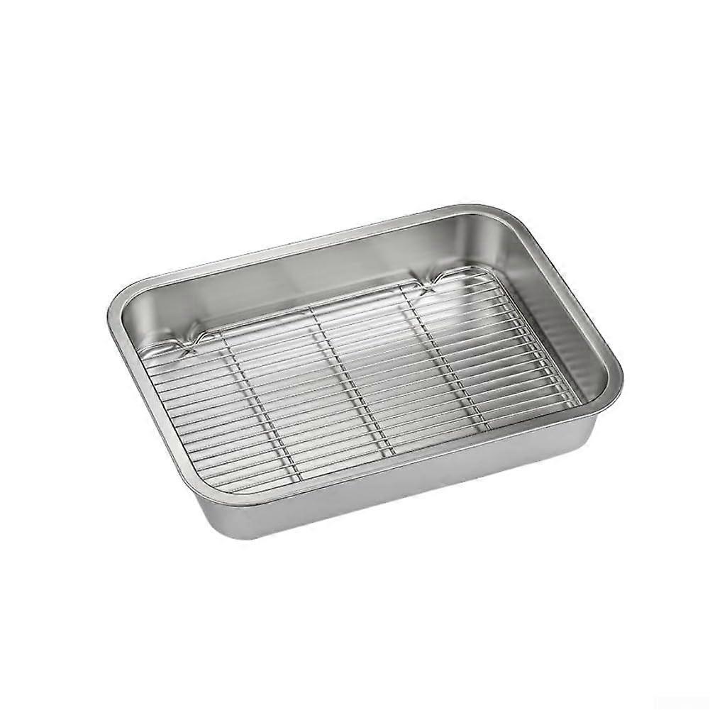 Professional Grade Stainless Steel Baking Tray Set with Matching Cooling Rack, Suitable for a Variety of Culinary Uses (26x20x5cm)