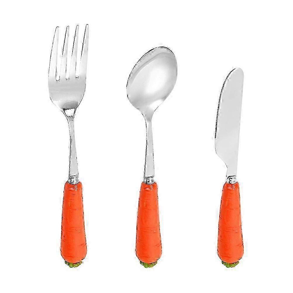 3PCS Kids Fork, Spoon & Cutter Set with Comfortable Handle for Children - Orange Tableware Set