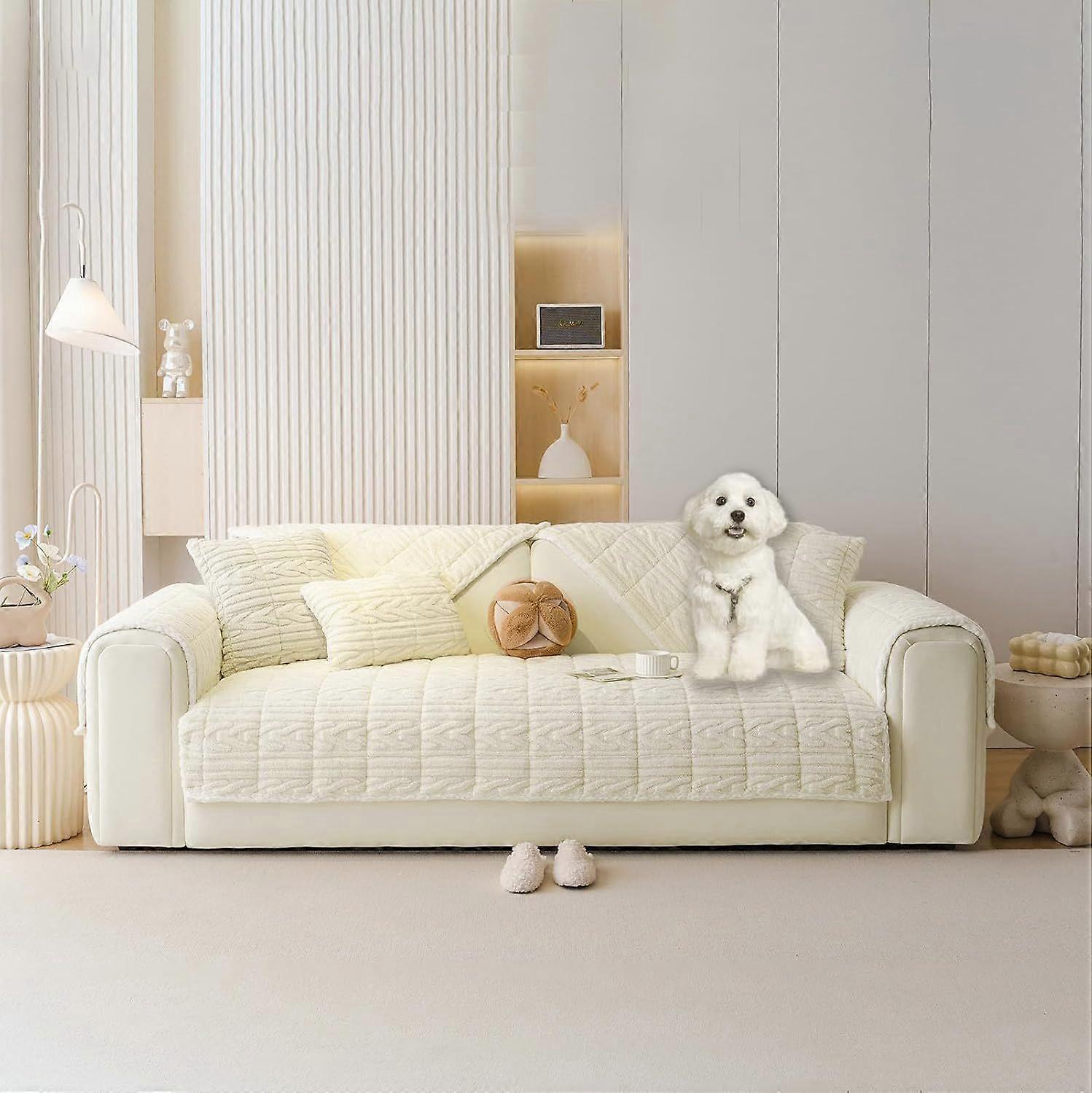 犬用ソファカバー洗える、ペット用ファジーソファカバー幾何学ジャカード